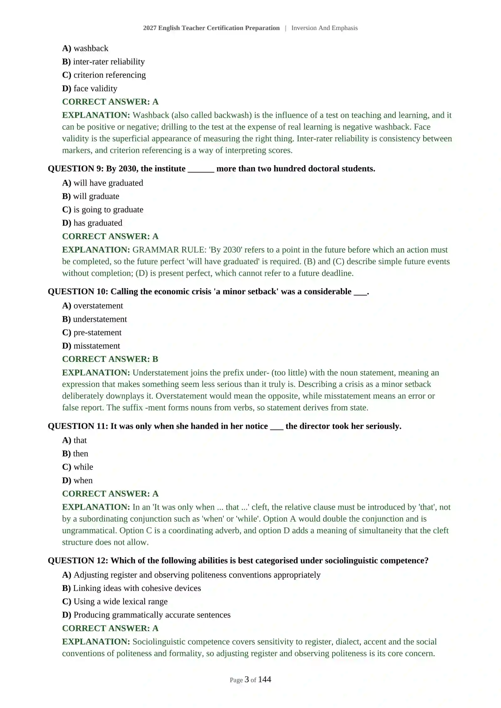 English Teacher Certification Preparation | Inversion And Emphasis 4