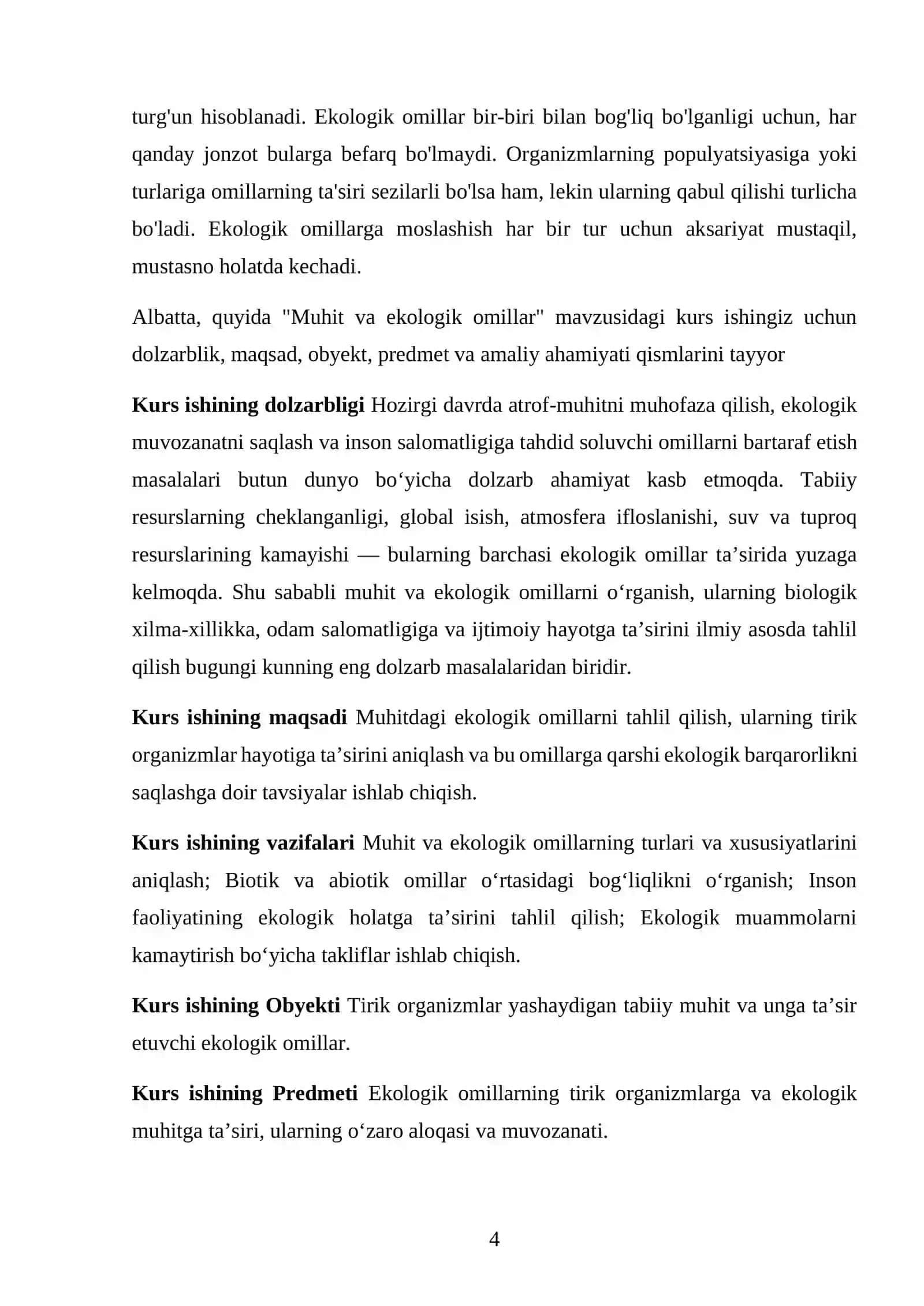 Muhit. Ekologik omillar 4