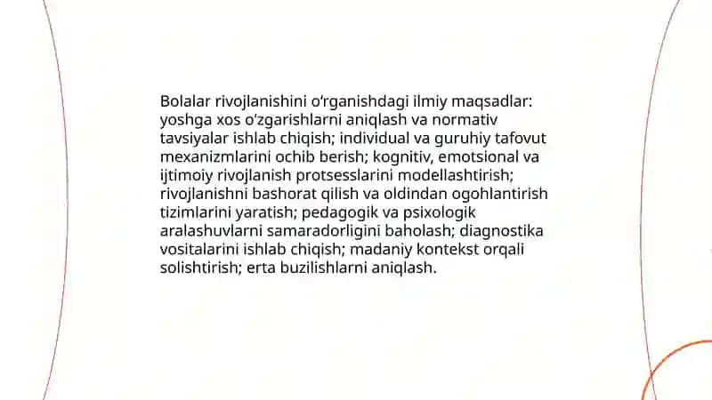 Rivojlanish psixologiyasi maqsad vazifalari 4