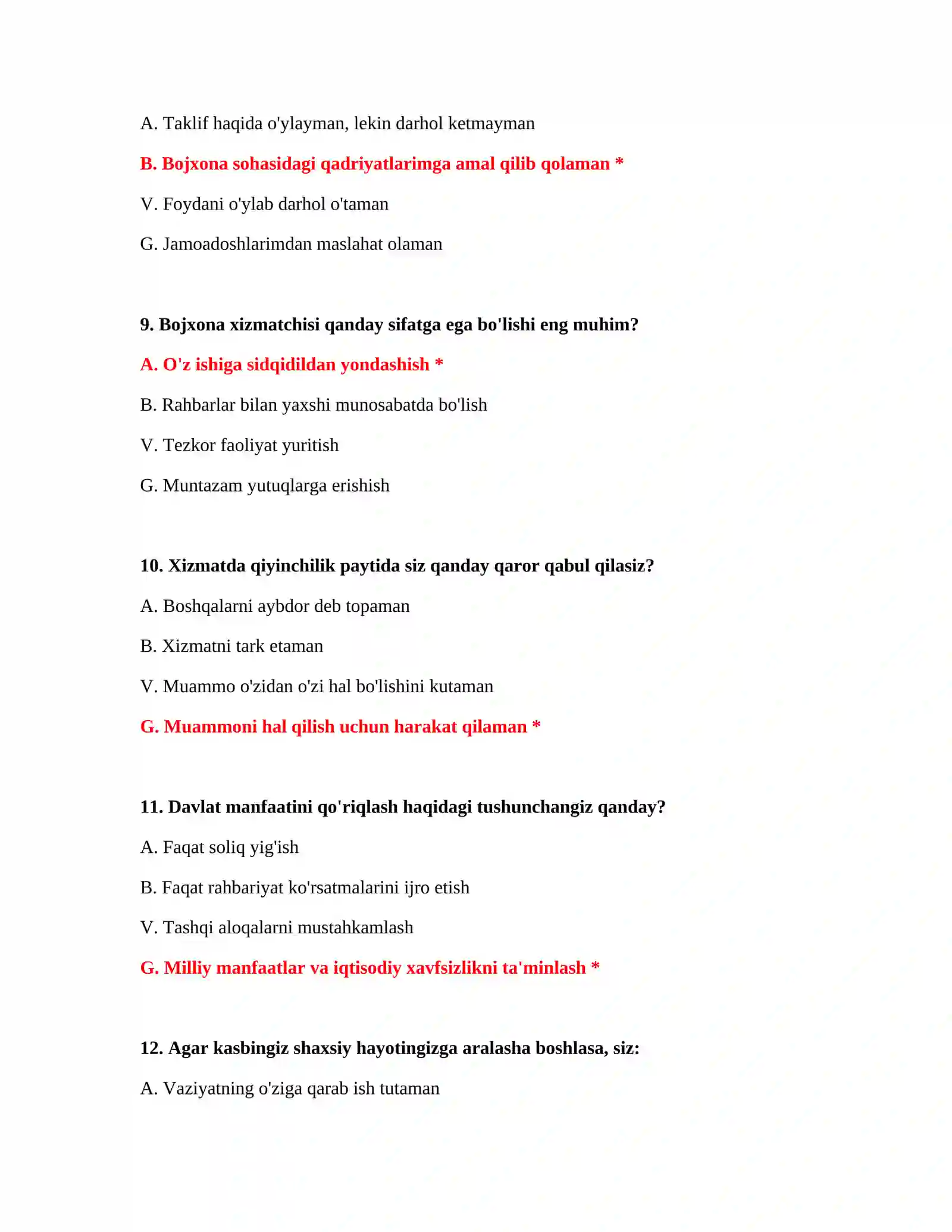 Bojxona imtihon savollari PDF 4