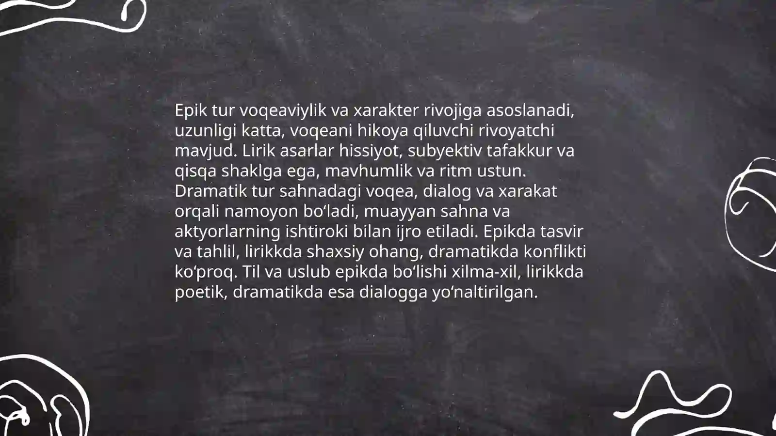 Adabiy tur va janrlar. Epic tur va uning janrlari. 4