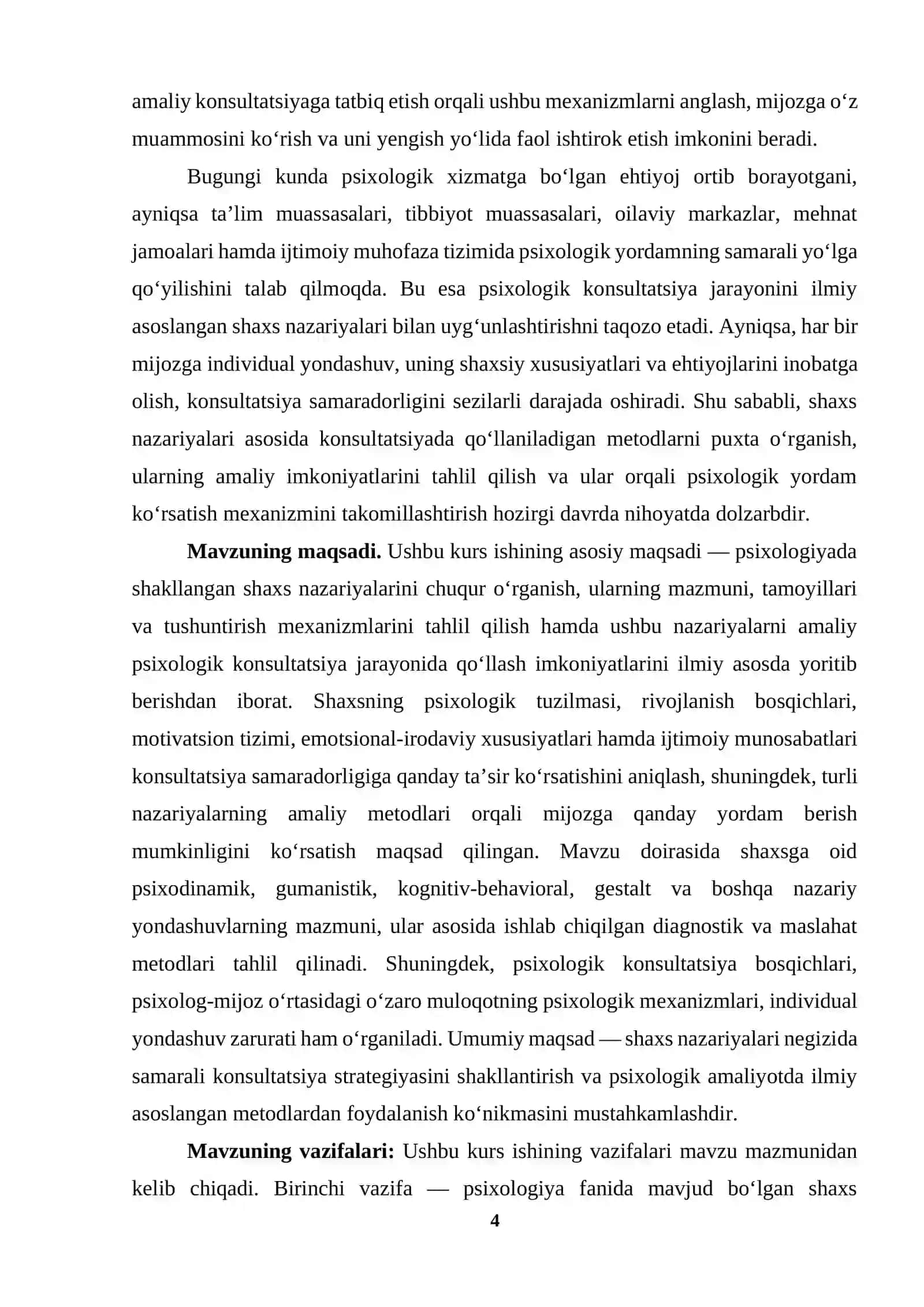 SHAXS NAZARIYASI VA KONSULTATSIYA AMALIYOTI 4