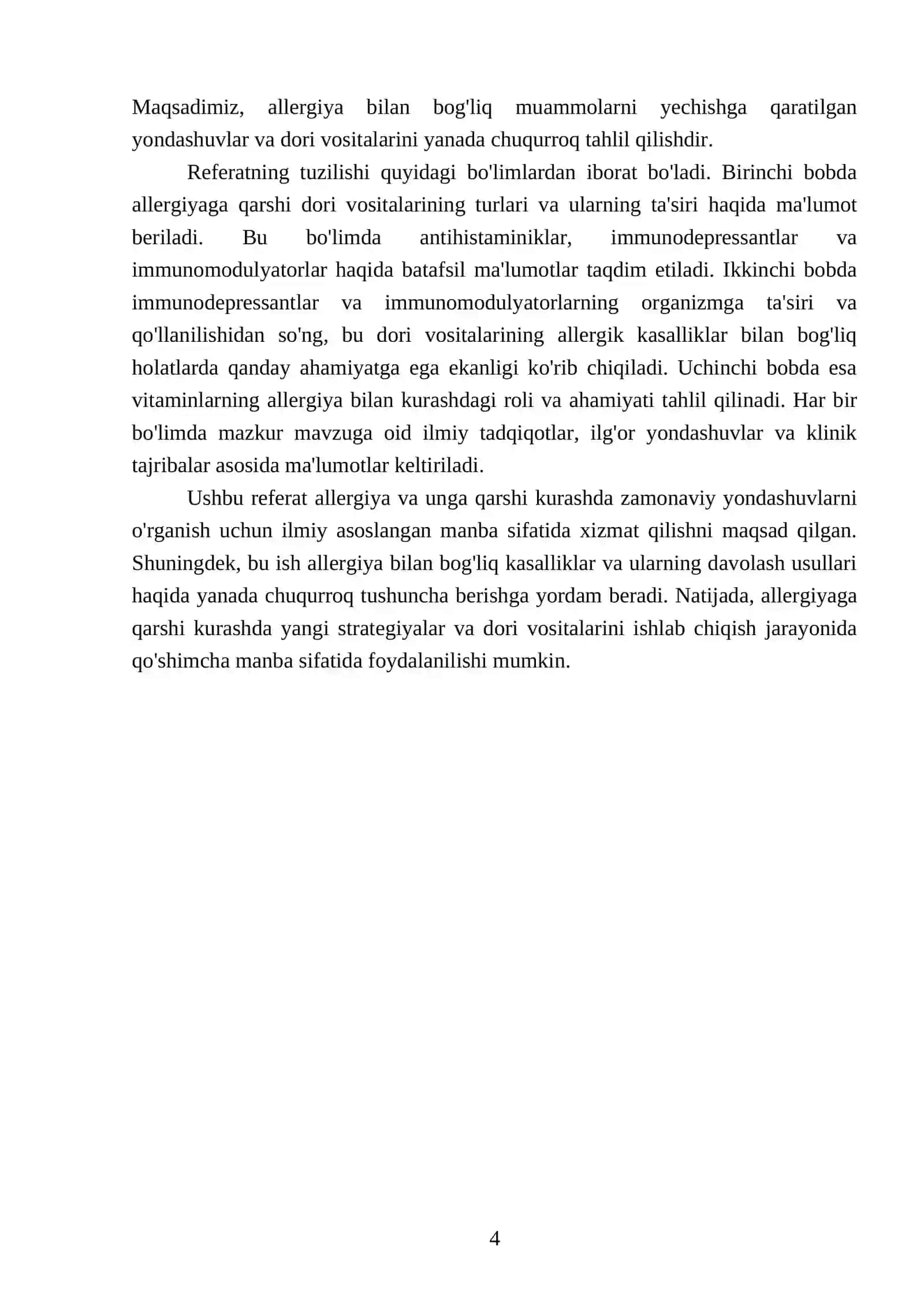 Allergiyaga qarshi. Immunodepressantlar va immunomodulyatorlar. Vitaminlar 4