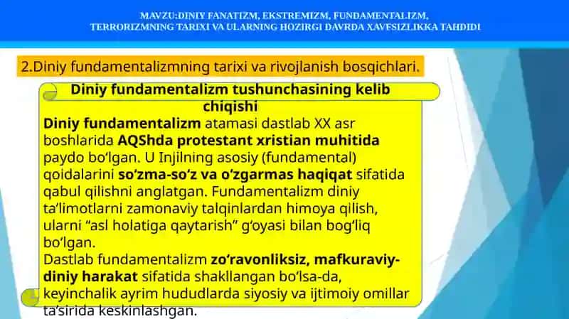 DINIY FANATIZM, EKSTREMIZM, FUNDAMENTALIZM,  TERRORIZMNING TARIXI VA ULARNING HOZIRGI DAVRDA XAVFSIZLIKKA TAHDIDI 4