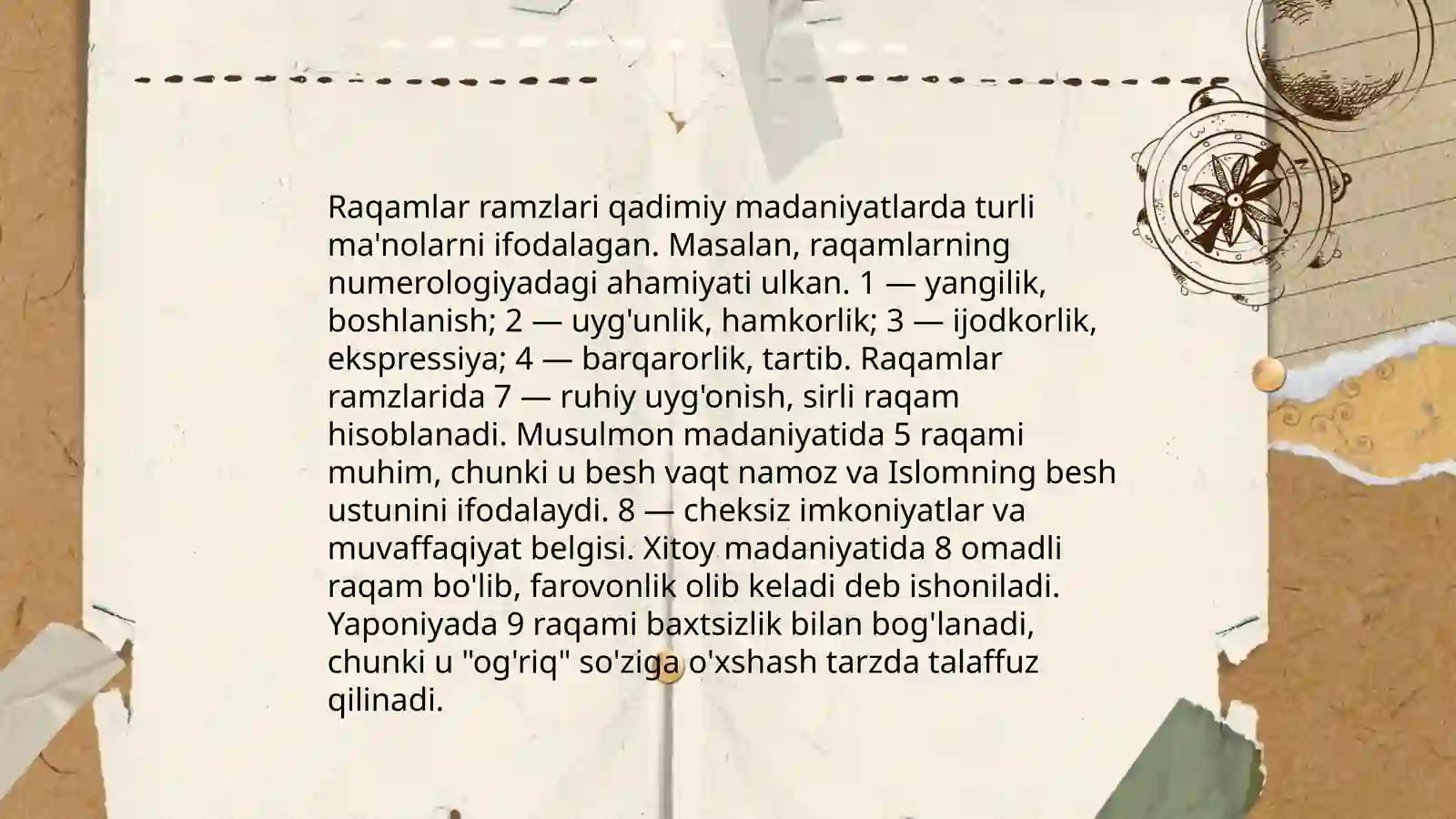 Ranglar va raqamlar ramzlari 4
