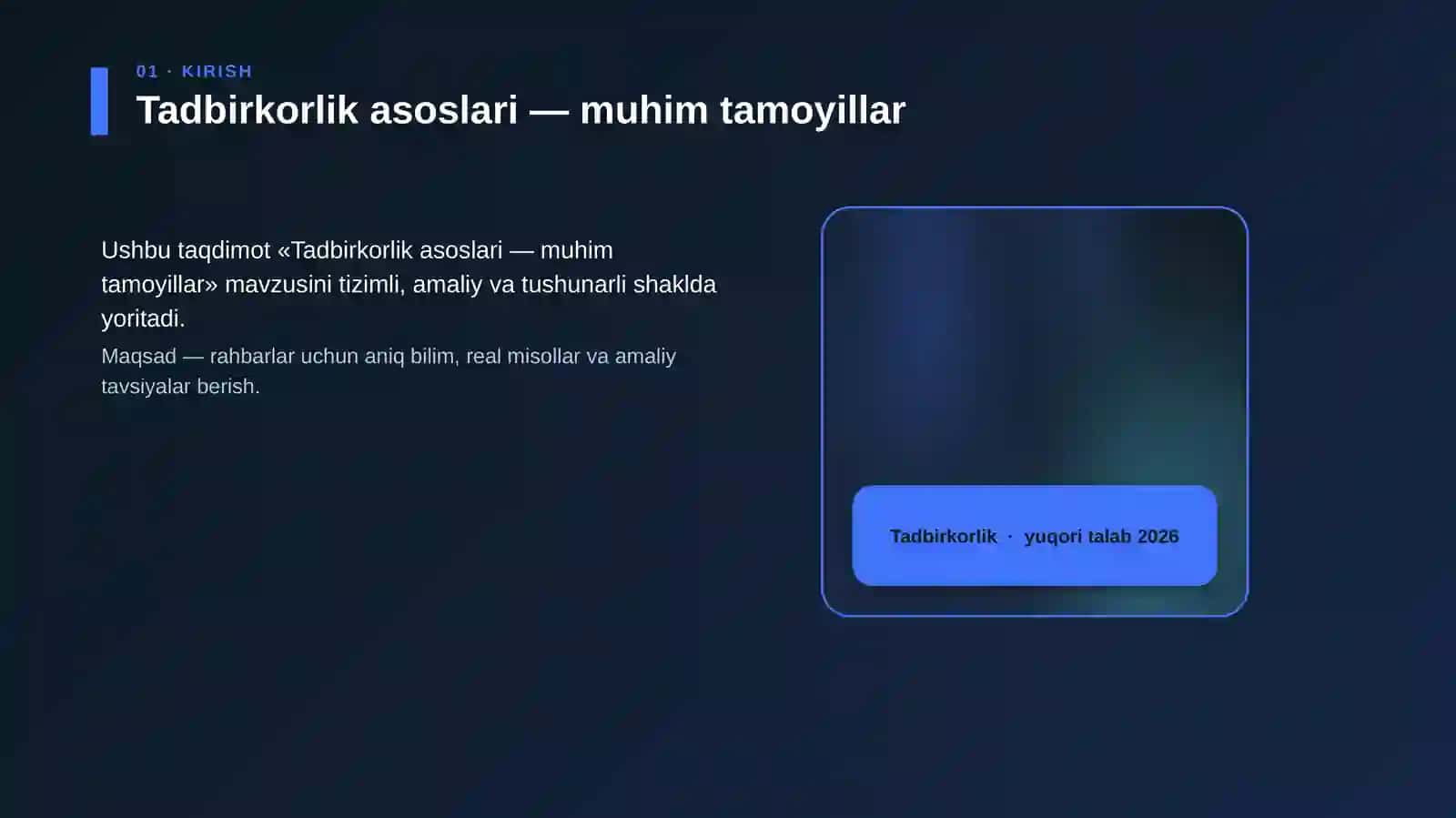 Tadbirkorlik asoslari — muhim tamoyillar 4