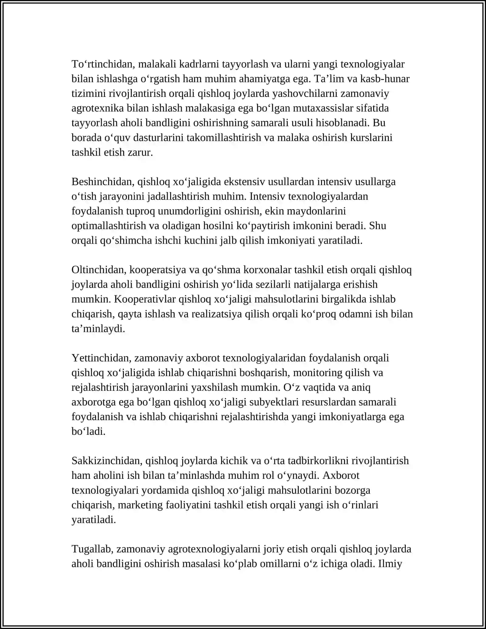 Qishloq joylarda aholi bandligini oshirishning innovatsion usullari 4
