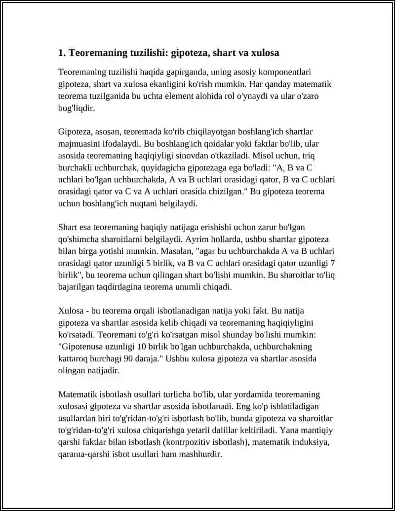 TEOREMANING TUZILISHI VA TURLARI.MATEMATIK ISBOTLASH USULLARI. TO'G'RI VA NOTO'G'RI MUHOKAMA 4