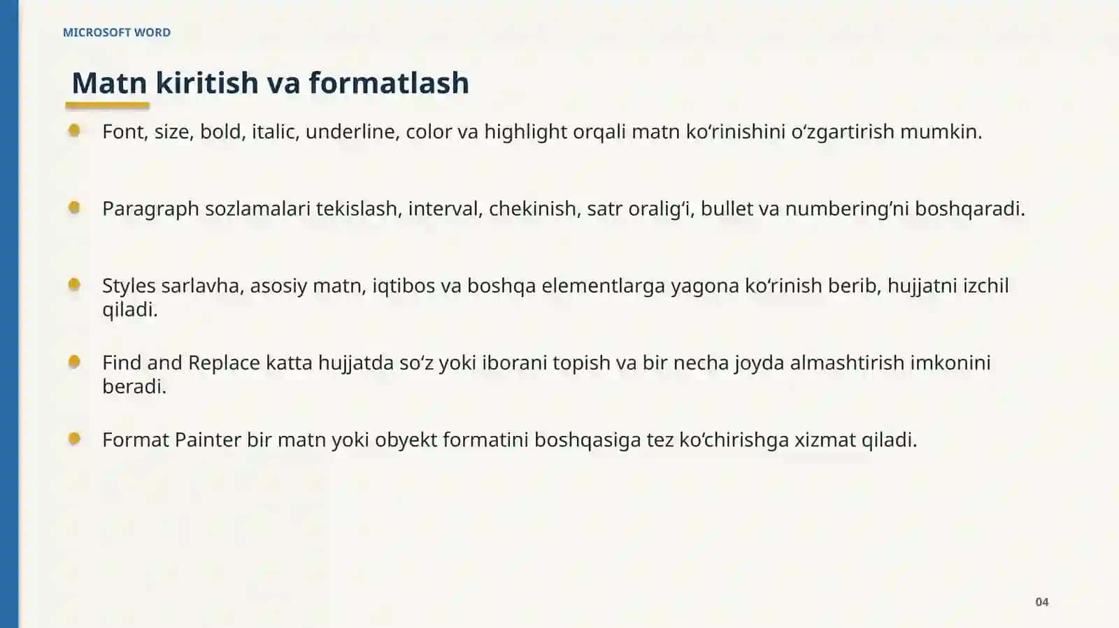 MICROSOFT WORD IMKONIYATLARI 4