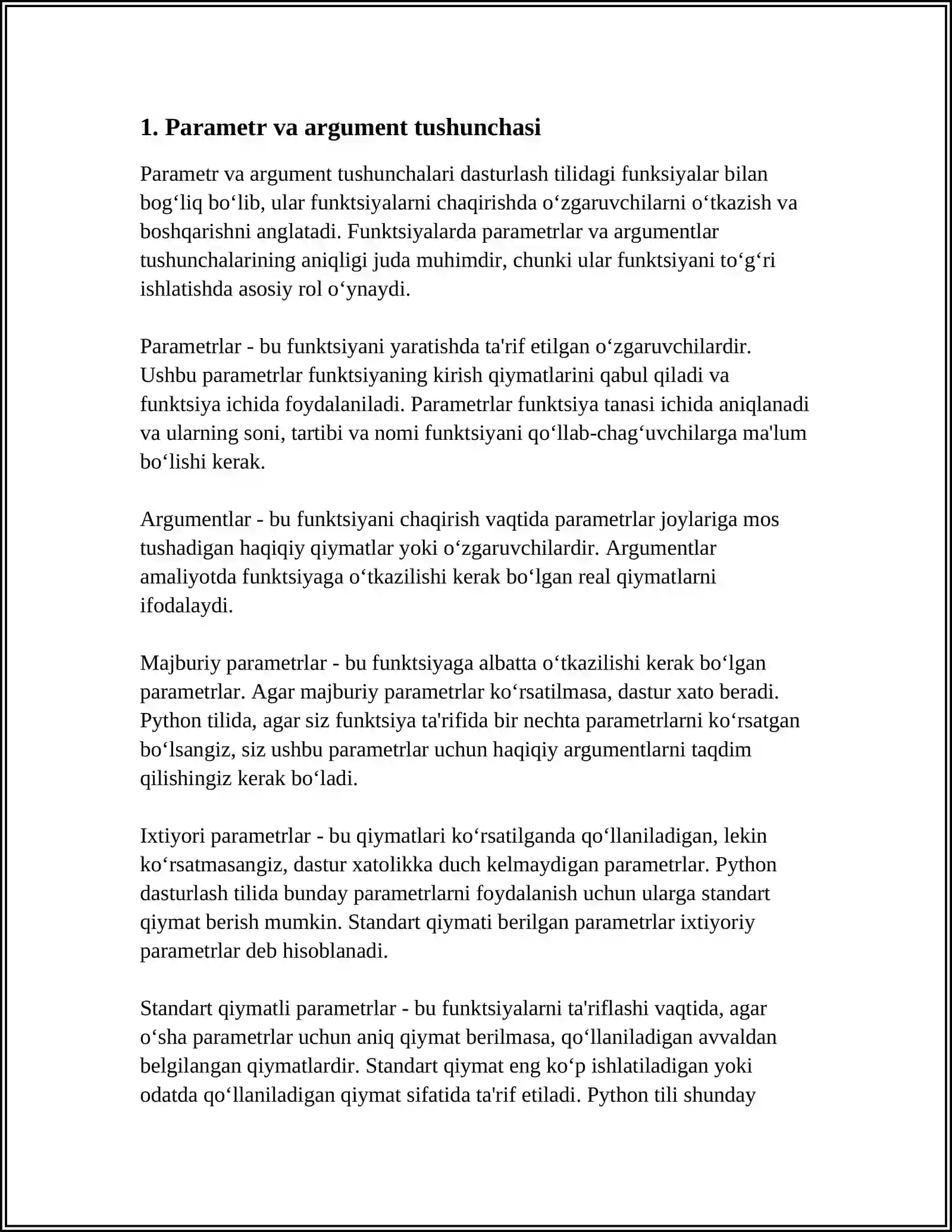 16. FUNKSIYALARDA PARAMETRLAR 4