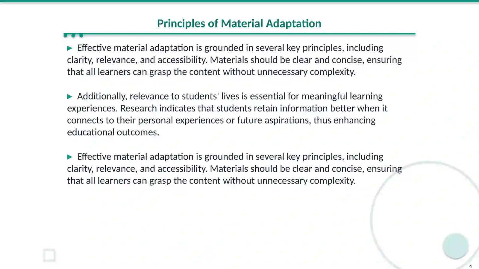 Adapting learning and teaching materials 4