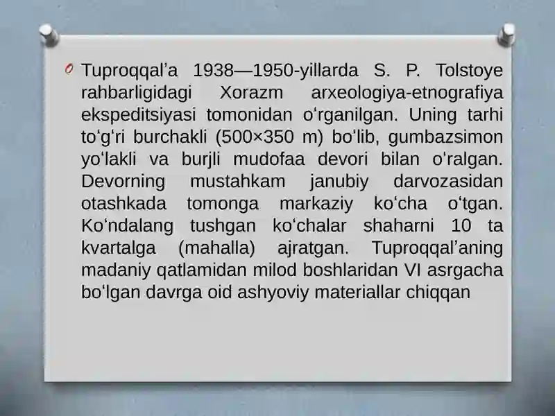 Tuproqqal’a yodgorligi 4