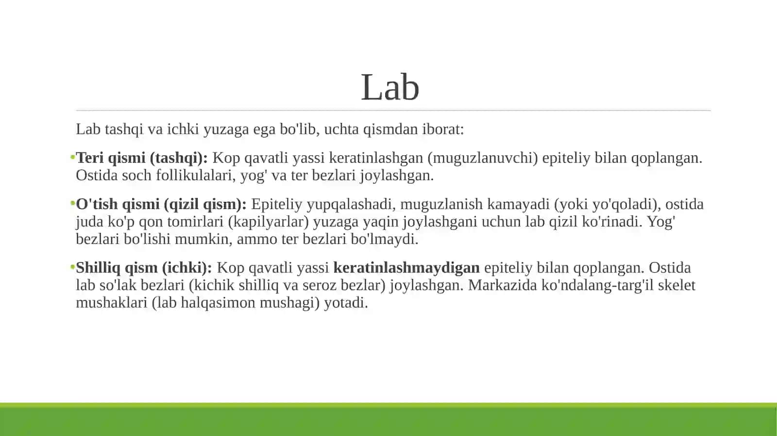 Og‘iz bo‘shlig‘i, lab, milk, qattiq va yumshoq tanglay, til, so‘lak bezlari gistologik tuzilishi va bir biridan farqlari 4