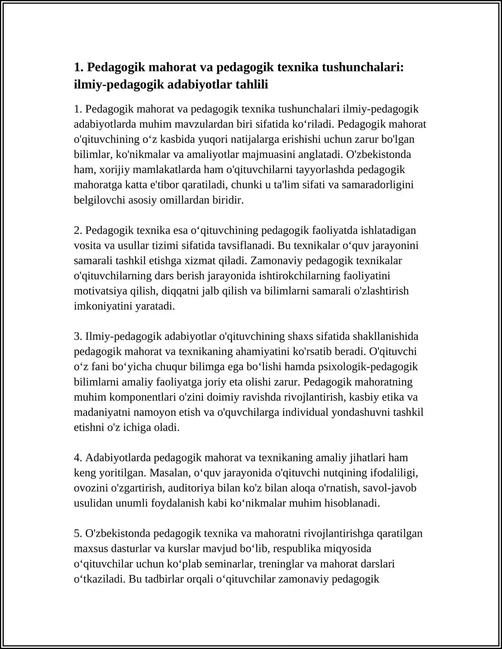 HOZIRGI ZAMON PEDAGOGIKASIDA ILMIY-PEDAGOGIK ADABIYOTLARDA PEDAGOGIK MAHORAT PEDAGOGIK TEXNIKA (UNING TIZIMI VA MOHIYATI HAQIDA OLGʻA SURILGAN GʻOYALAR) 4