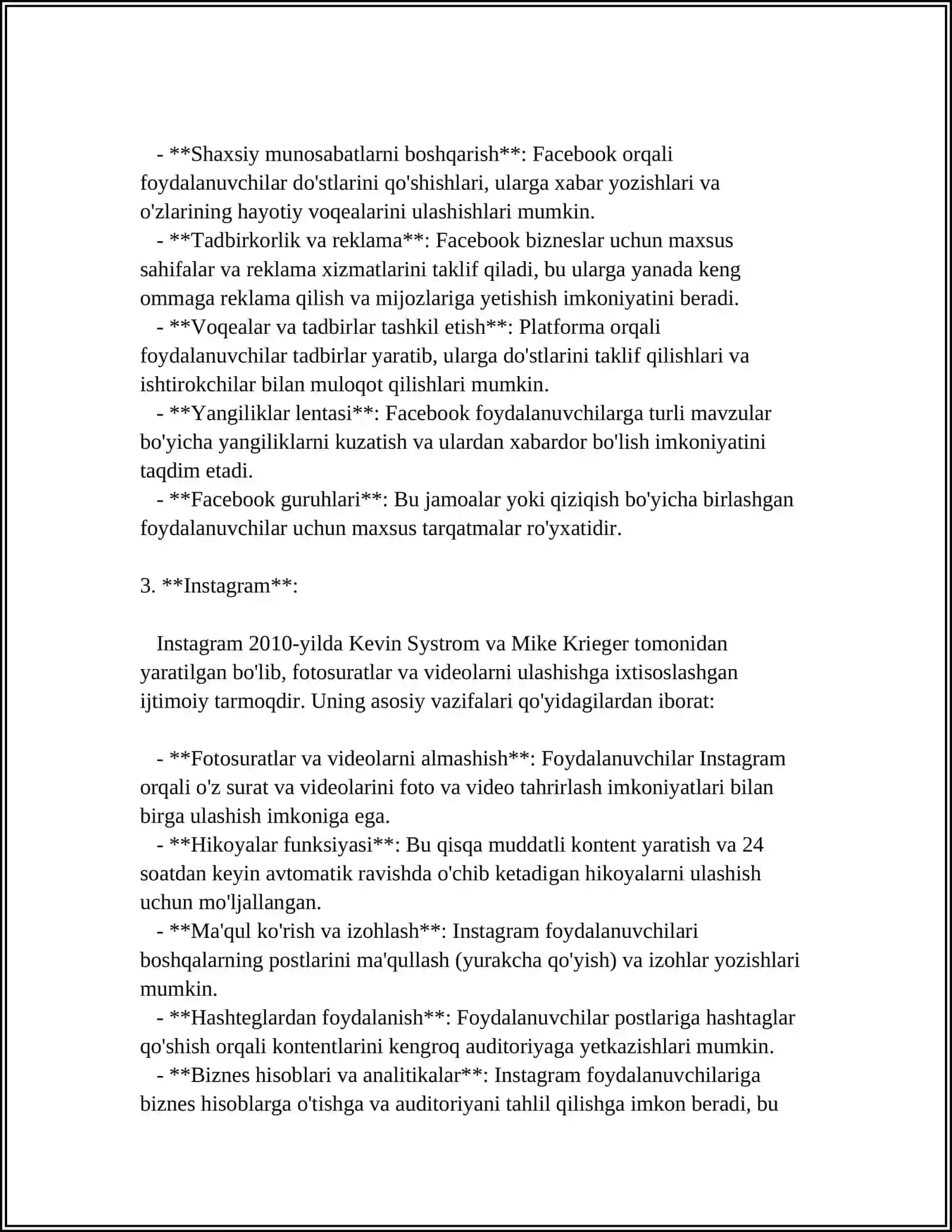 TELEGRAM, FACEBOOK, INSTAGRAMLARNI TUSHUNCHALARI VA QIYOSIY TAHLILI 4