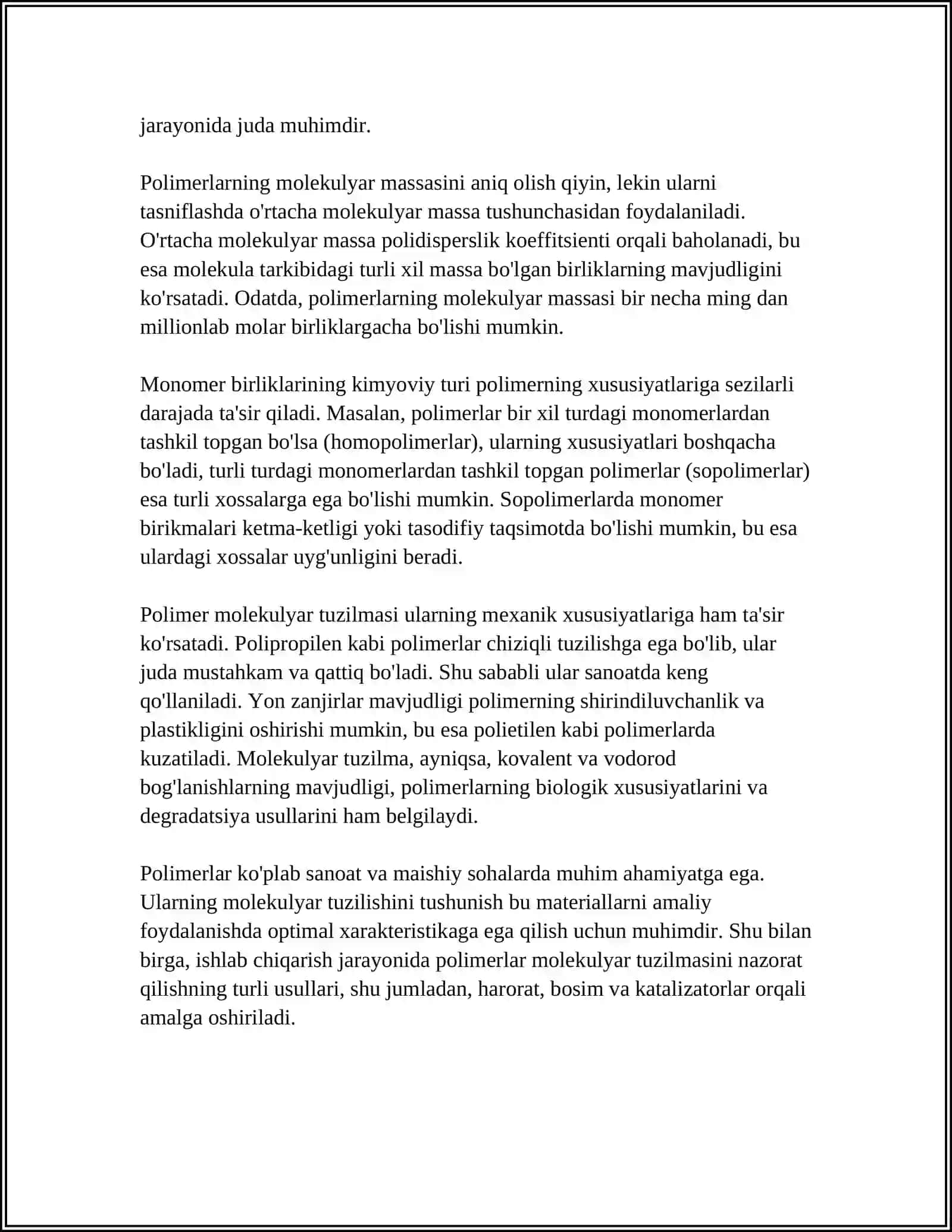 POLIMERLAR TUZILISHINING XOSSALARIGA TA'SIRI 4