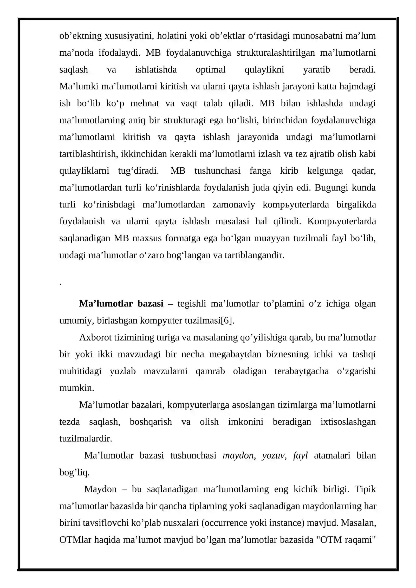MA’LUMOTLAR BAZASI TEXNOLOGOYALARI FANIDAN “XTB(Xalq ta’lim bo’limi”) MB loyihalash mavzusida KURS ISHI 4