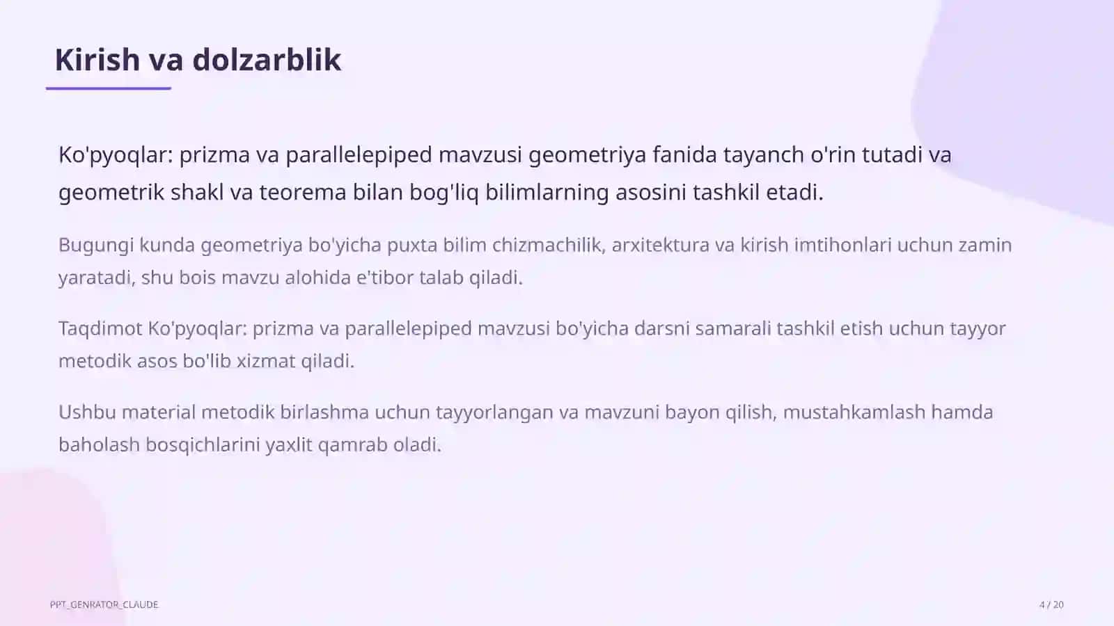Ko'pyoqlar: prizma va parallelepiped (10-sinf) 1