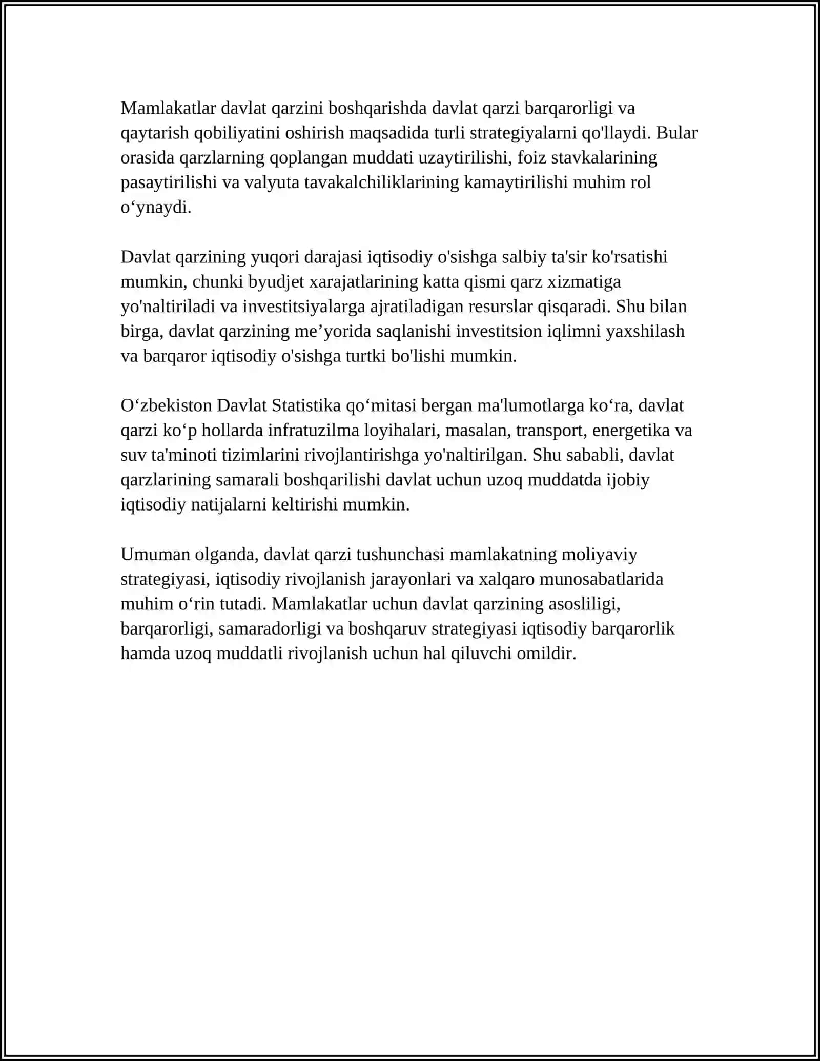 DAVLAT QARZI, QARZ MANBALARI VA QARZ OLISH SABABLARI 4