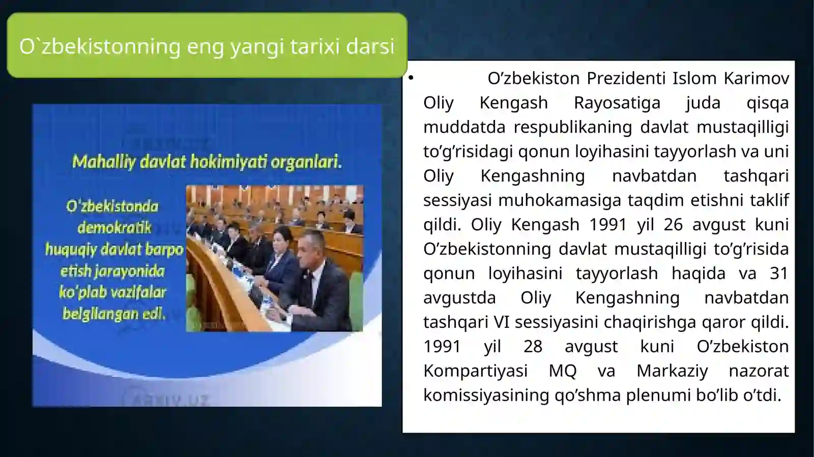 O’zbekistonning eng yangi tarixi darsi 4