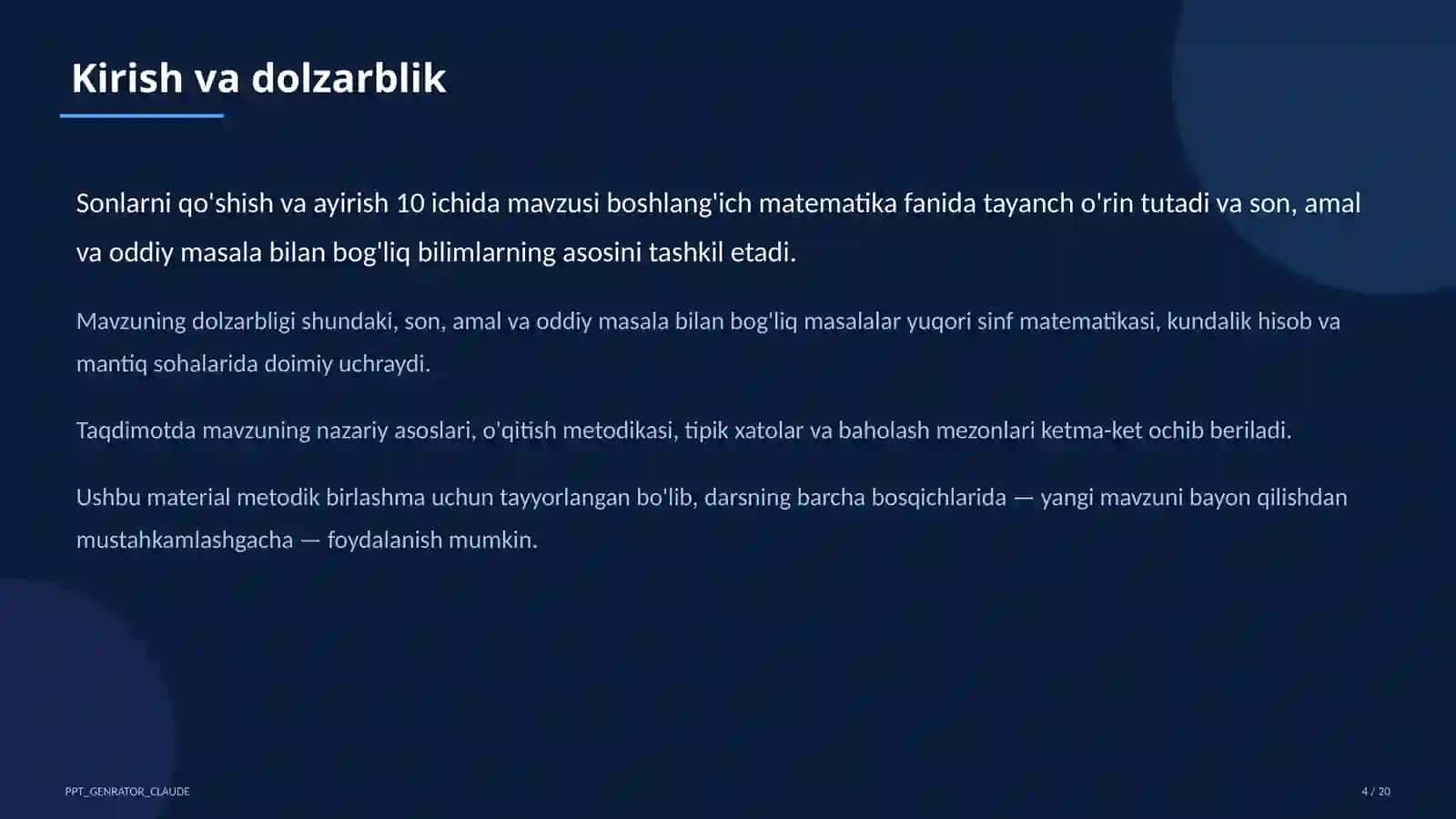 Matematika (1–4) — metodik birlashma uchun 4