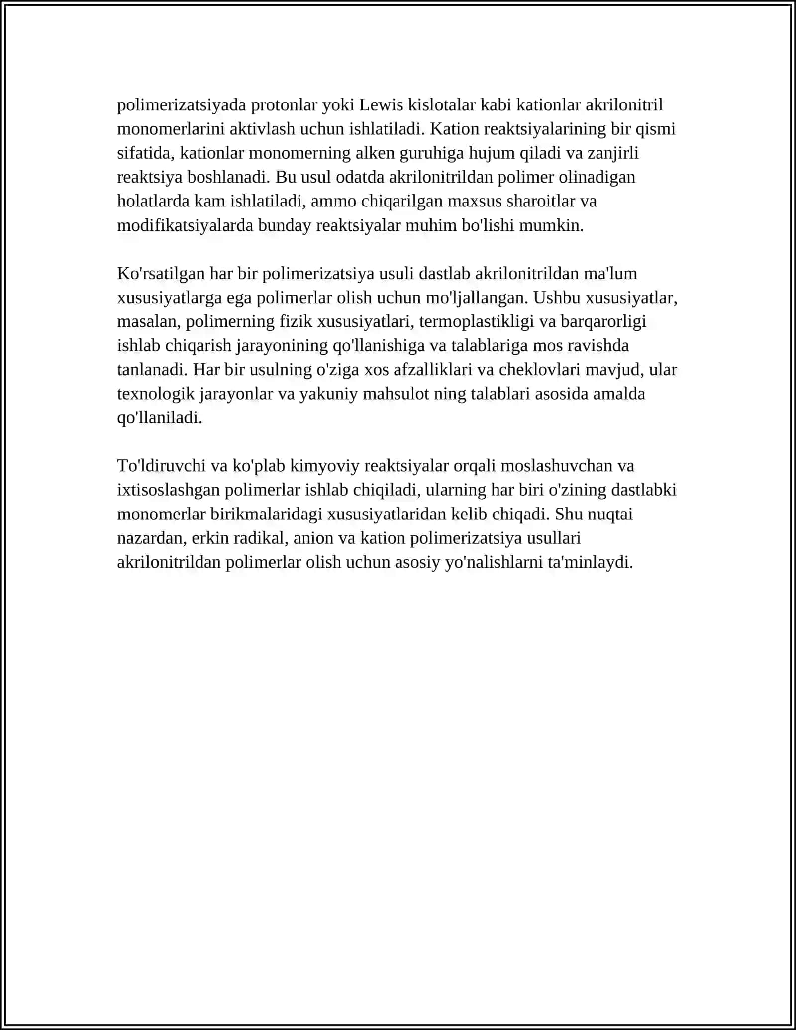 AKRILONITRLI ASOSIDAGI POLIMERLARNI OLISH JARAYONLARI 4