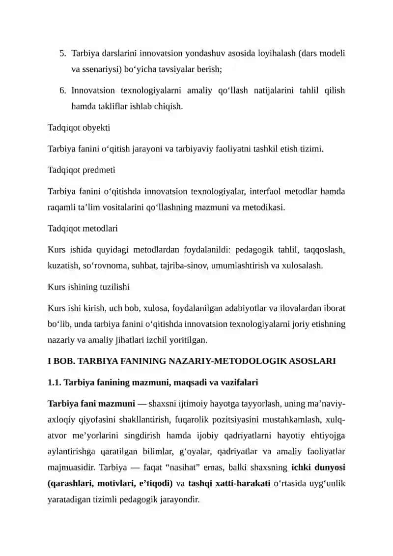 Tarbiya fanini o‘qitishda innovatsion texnologiyalar va ularning mazmun-mohiyati 4