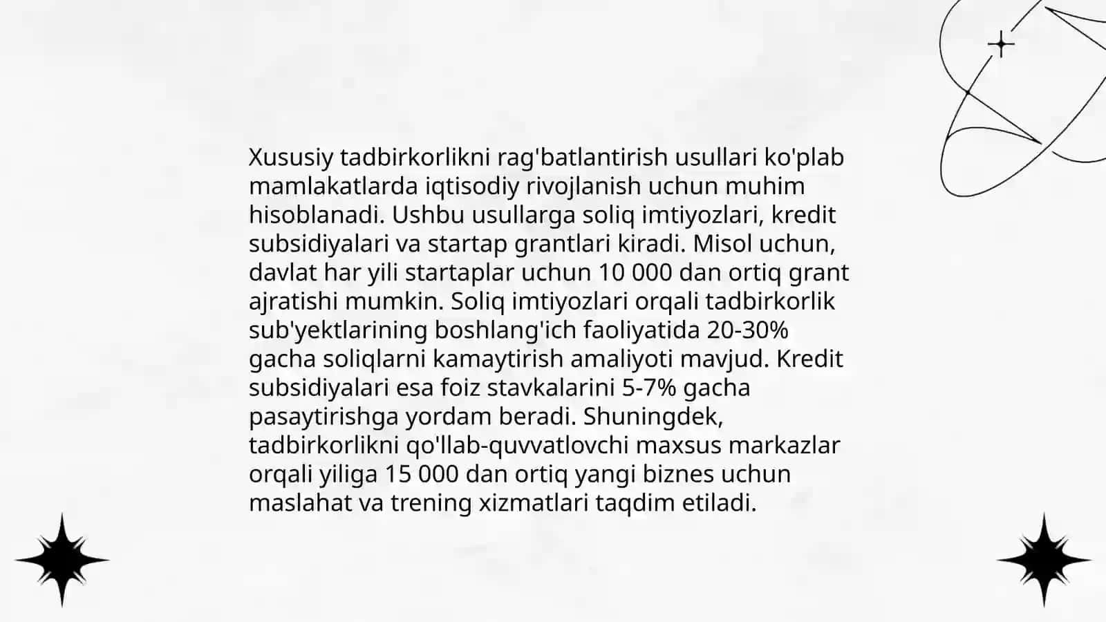 Kichik biznes va xususiy tadbirkorlikni rivojlantirish orqali kambag‘allikni qisqartirish 4