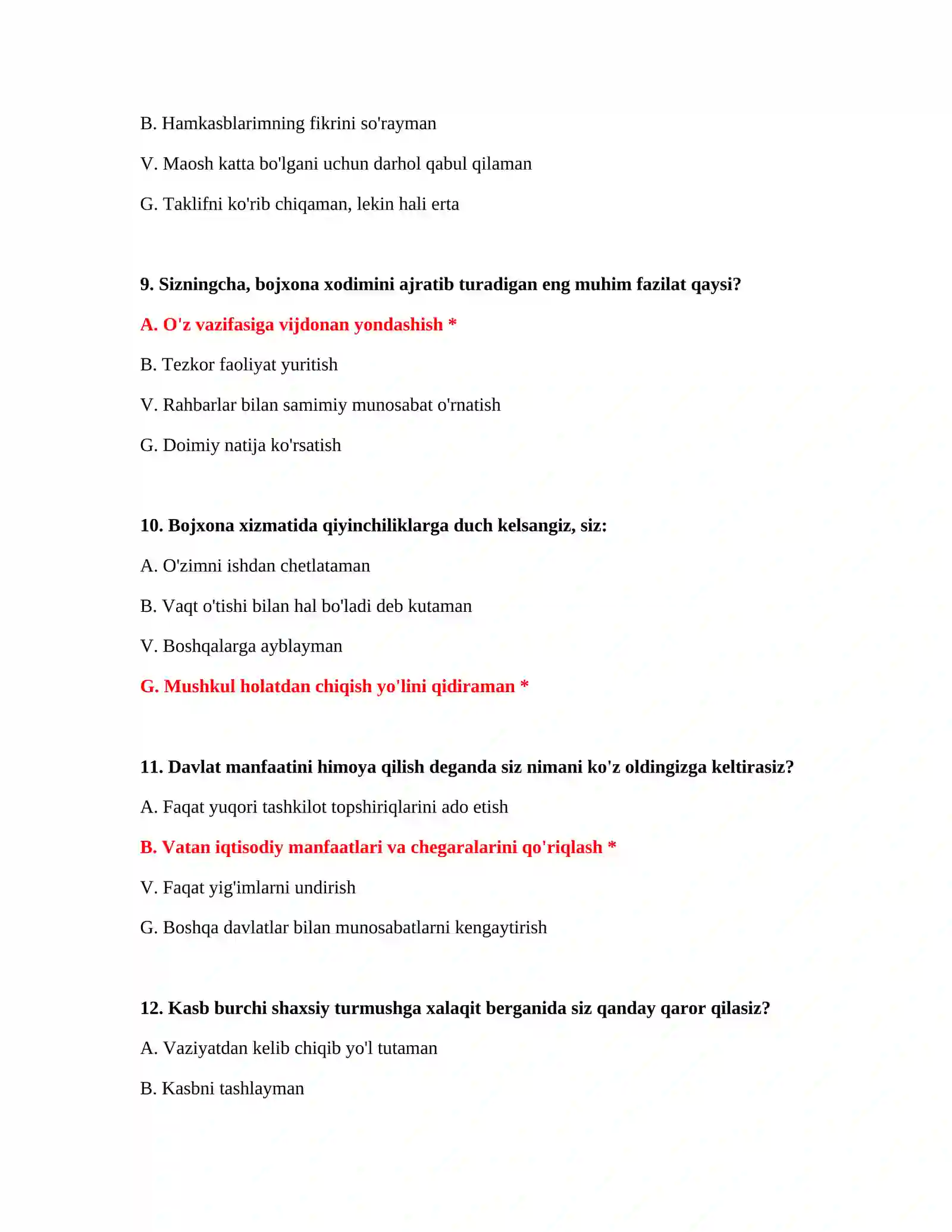 Bojxona testlari javoblari 100 ta 4