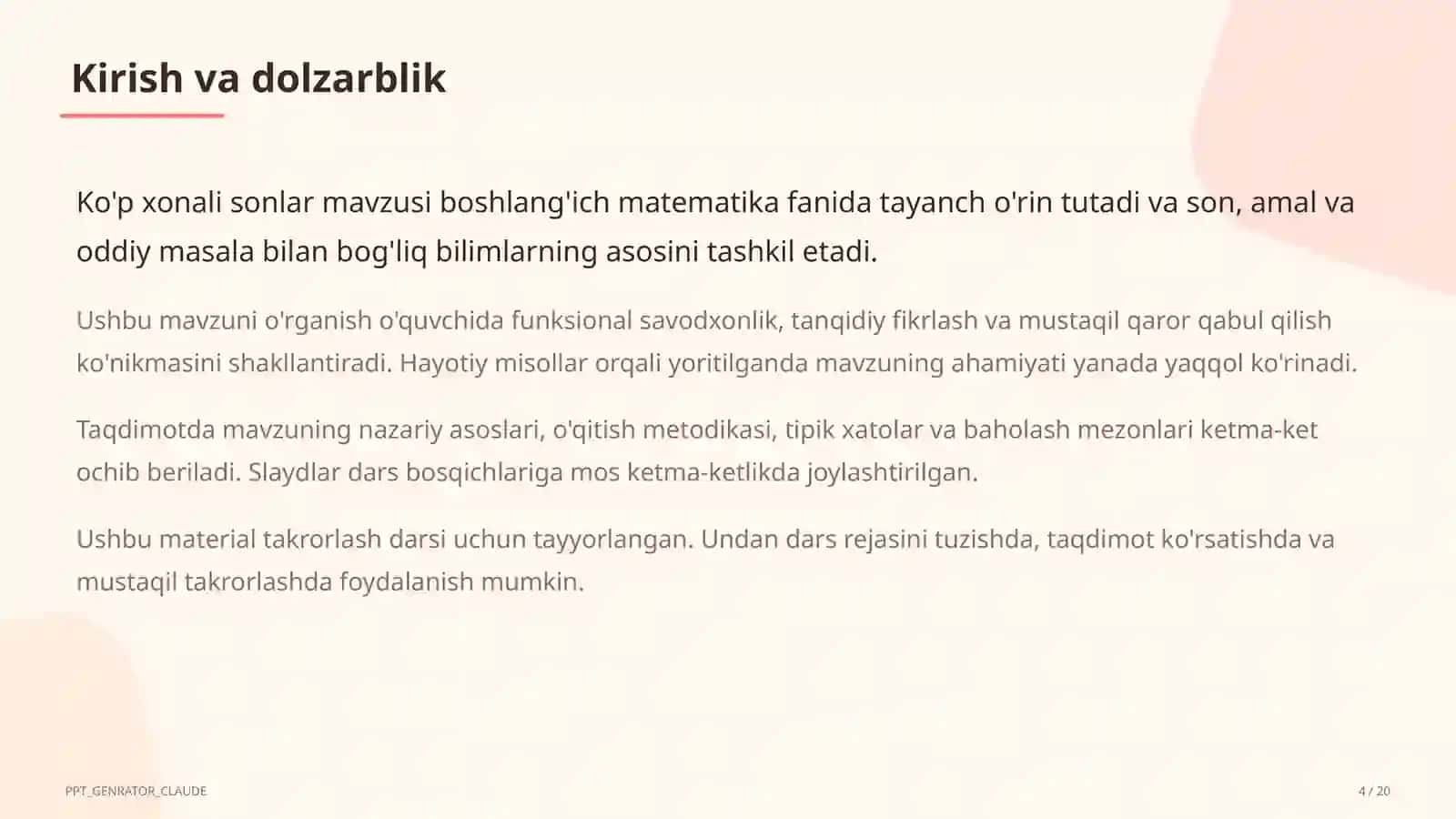 Ko'p xonali sonlar (4-sinf) 4
