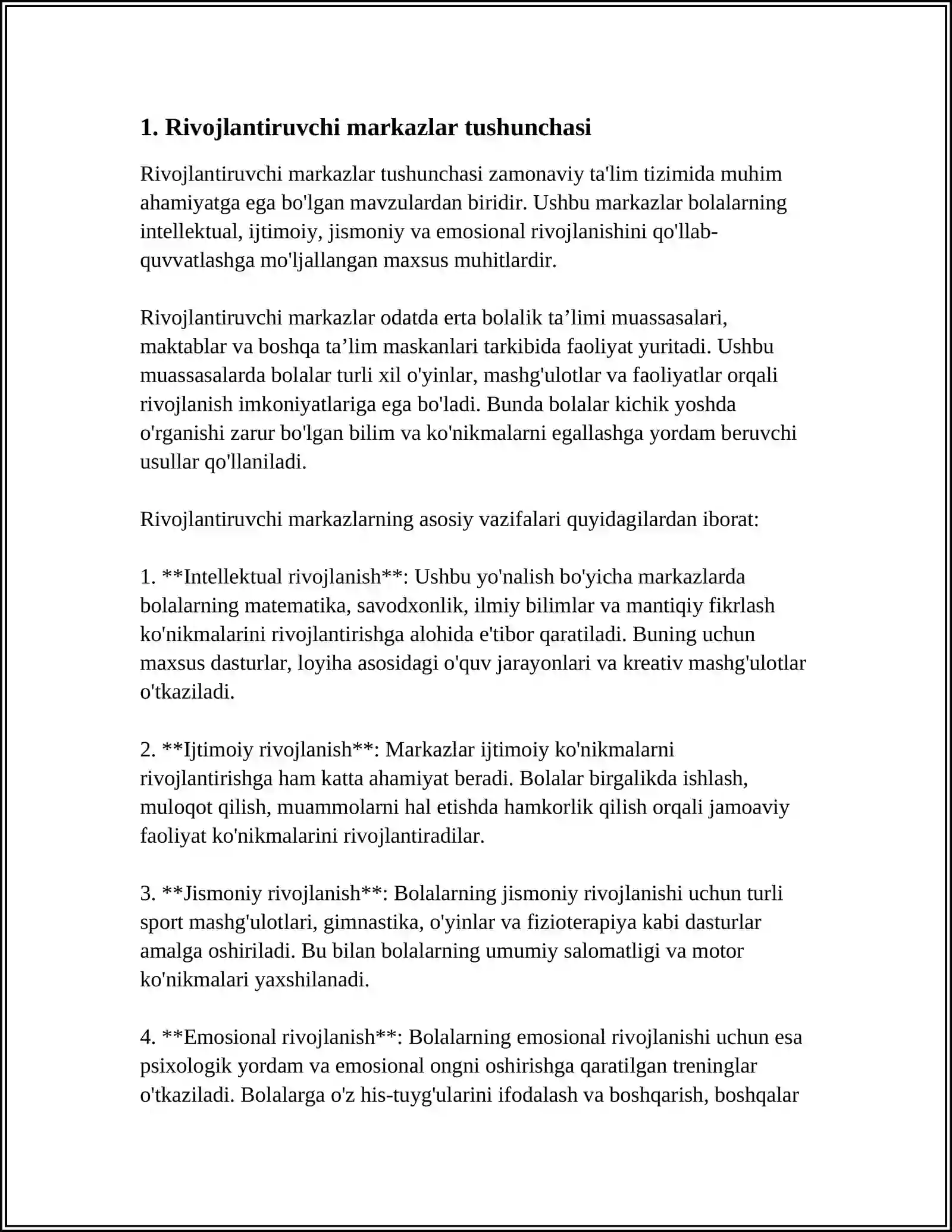 RIVOJLANTIRUVCHI MARKAZLARNI TASHKIL QILISH TEXNOLOGIYALARI METODOLOGIK VA NAZARIY ASOSLARI 4