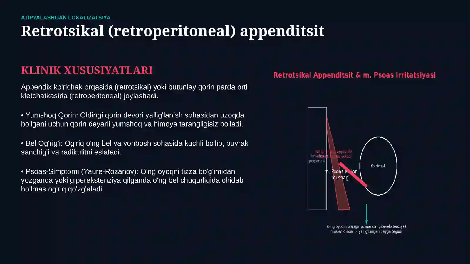 O‘TKIR APPENDITSITNING ATIPIK KECHISHI — KLINIK BELGILARI, TASHXISI VA DAVOLASH | 15 SLAYDLI TAQDIMO 4