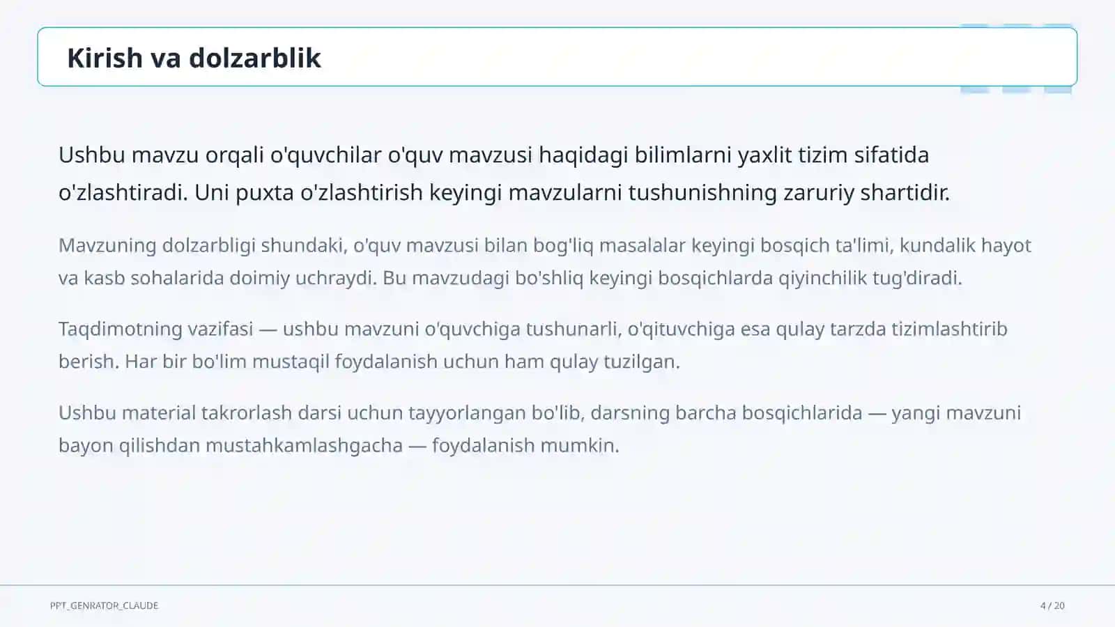 Dolzarb mavzular — maktab va o'qituvchilar 4