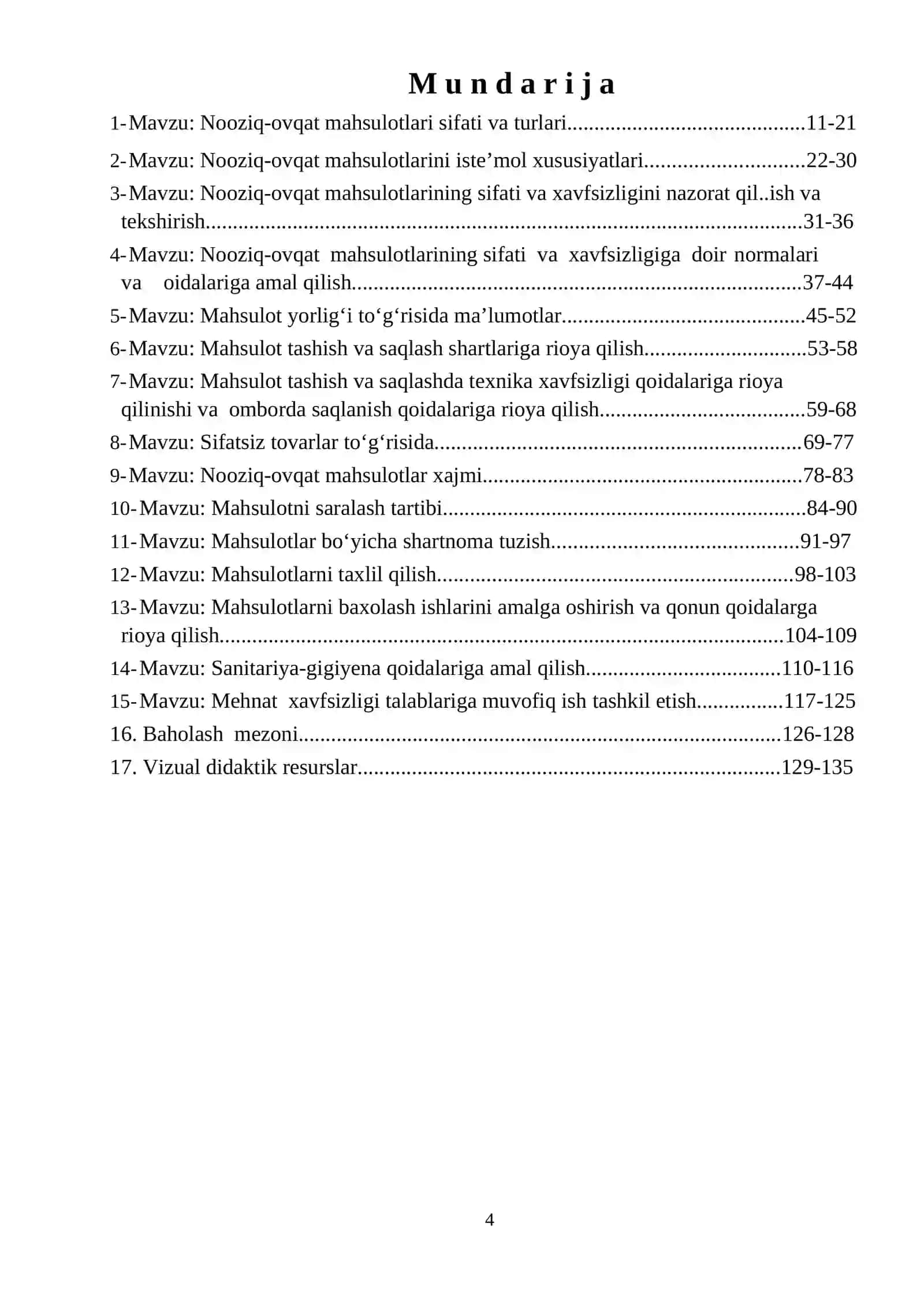 Nooziq-ovqat mahsulotlarini sotish ishlari o’quv amaliyotidan O‘QITISH MATERIALLARI TO’PLAMI 4