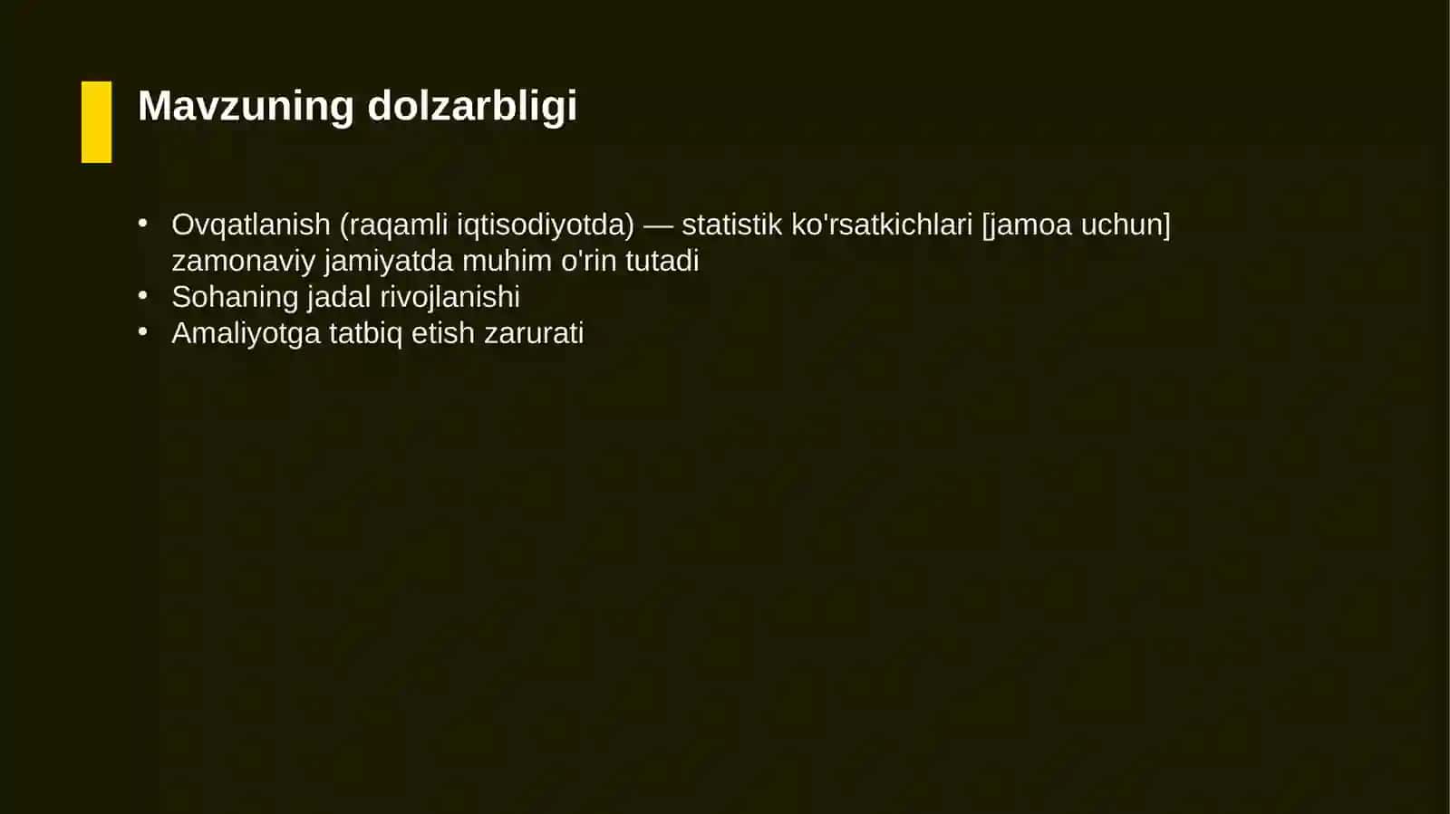 Ovqatlanish (raqamli iqtisodiyotda) — statistik ko'rsatkichlari [jamoa uchun] 4