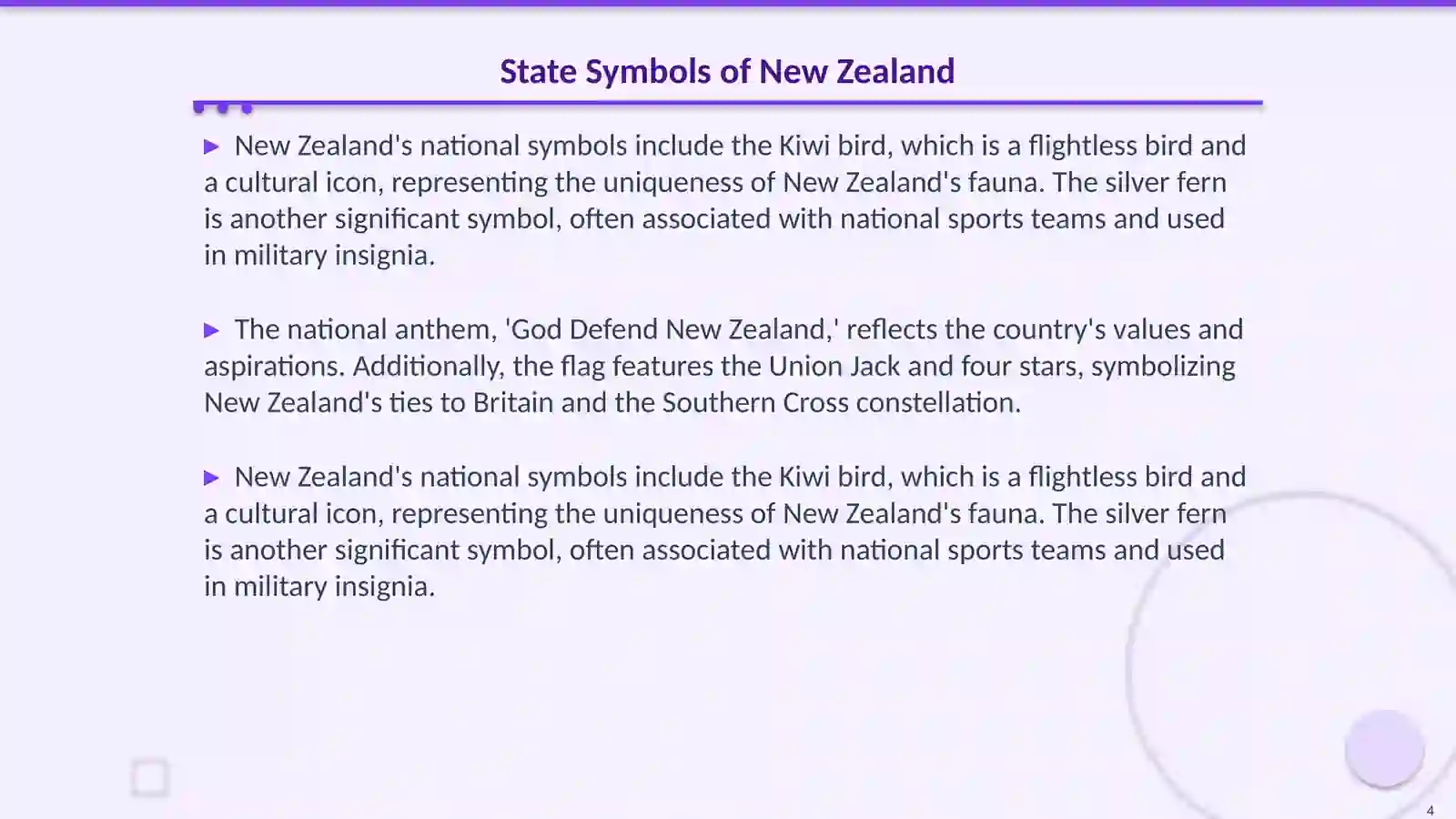 The Government, state symbols, political parties and education system of New Zealand 4