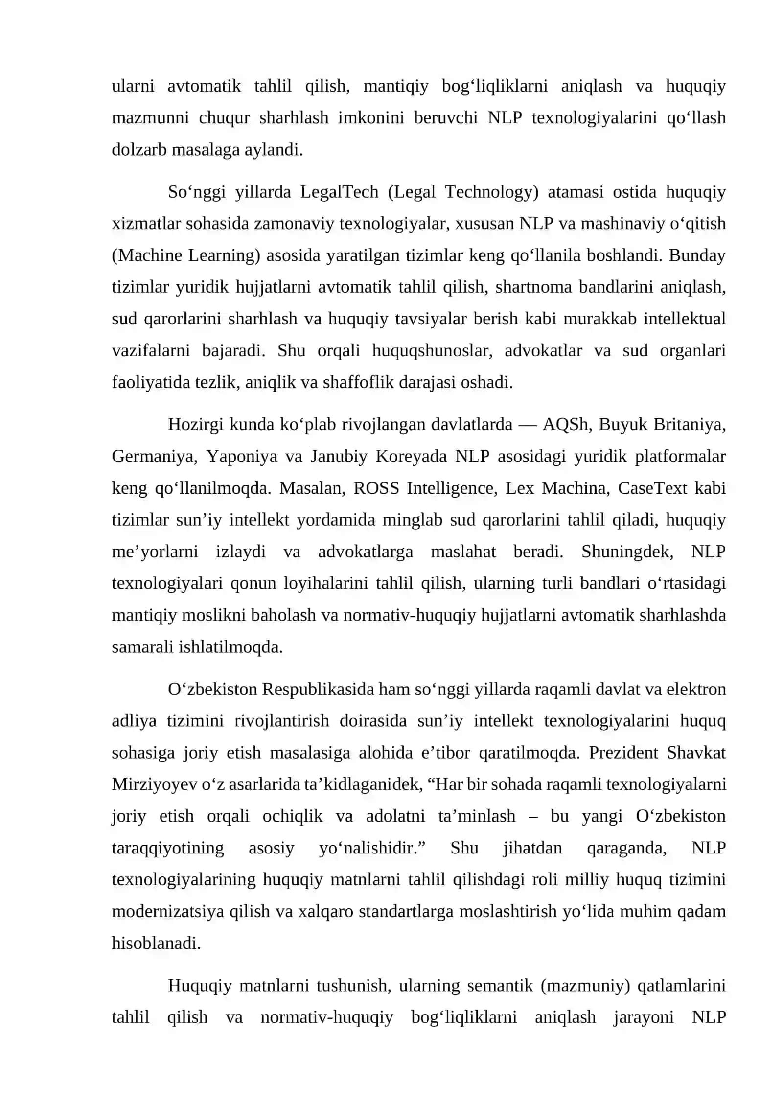 Natural Language Processing (NLP) texnologiyasining huquqiy matnlarni sharhlashdagi qo‘llanilishi 4