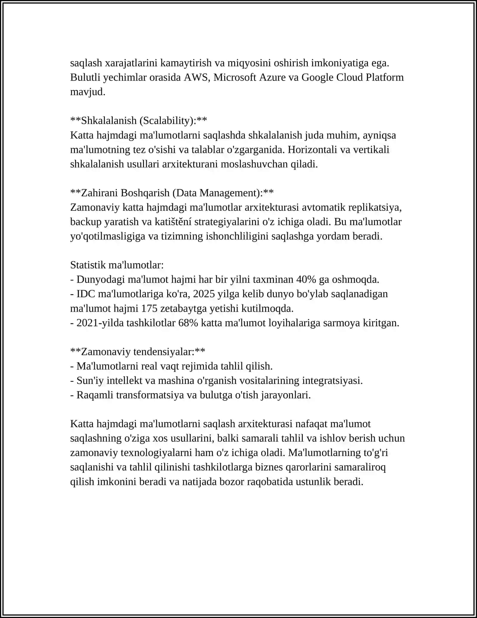 KATTA HAJMDAGI MA'LUMOTLAR (BIG DATA)NI QAYTA ISHLASH TEXNOLOGIYALARI 4