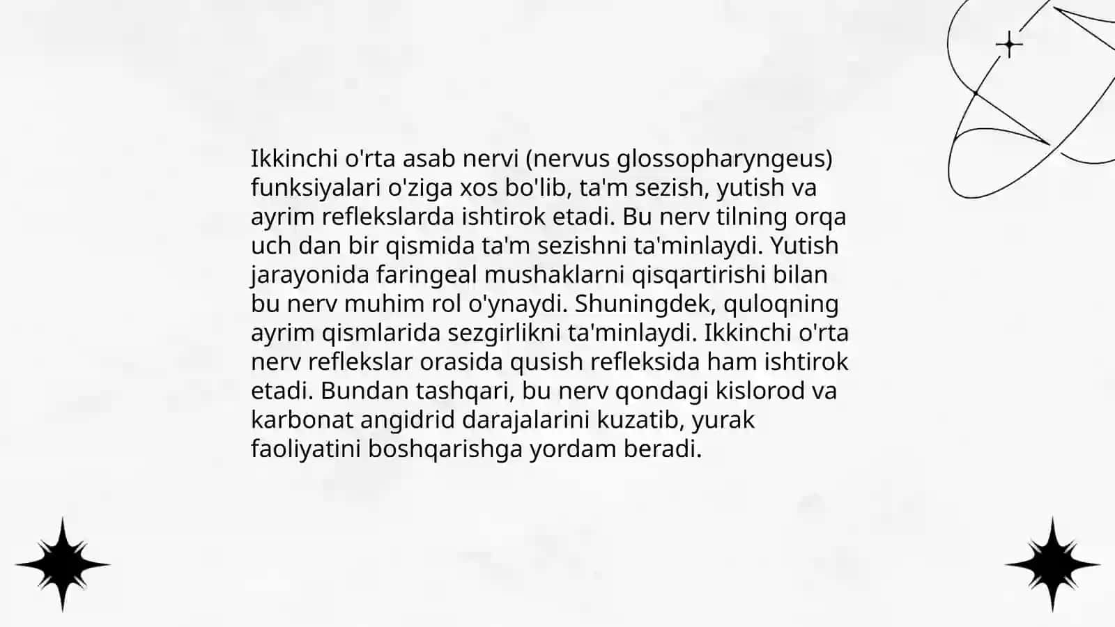 Uch shoxlik nerv. Uch shoxlik nervlarning vegetativ tugunlari.VII-IX juft bosh miya nervlari 4