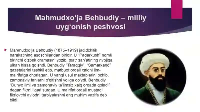 Jadid ma’rifatparvarlarining o‘lka ijtimoiy-ma’naviy hayotida tutgan o‘rni (Munavvar Qori, Fitrat, 4