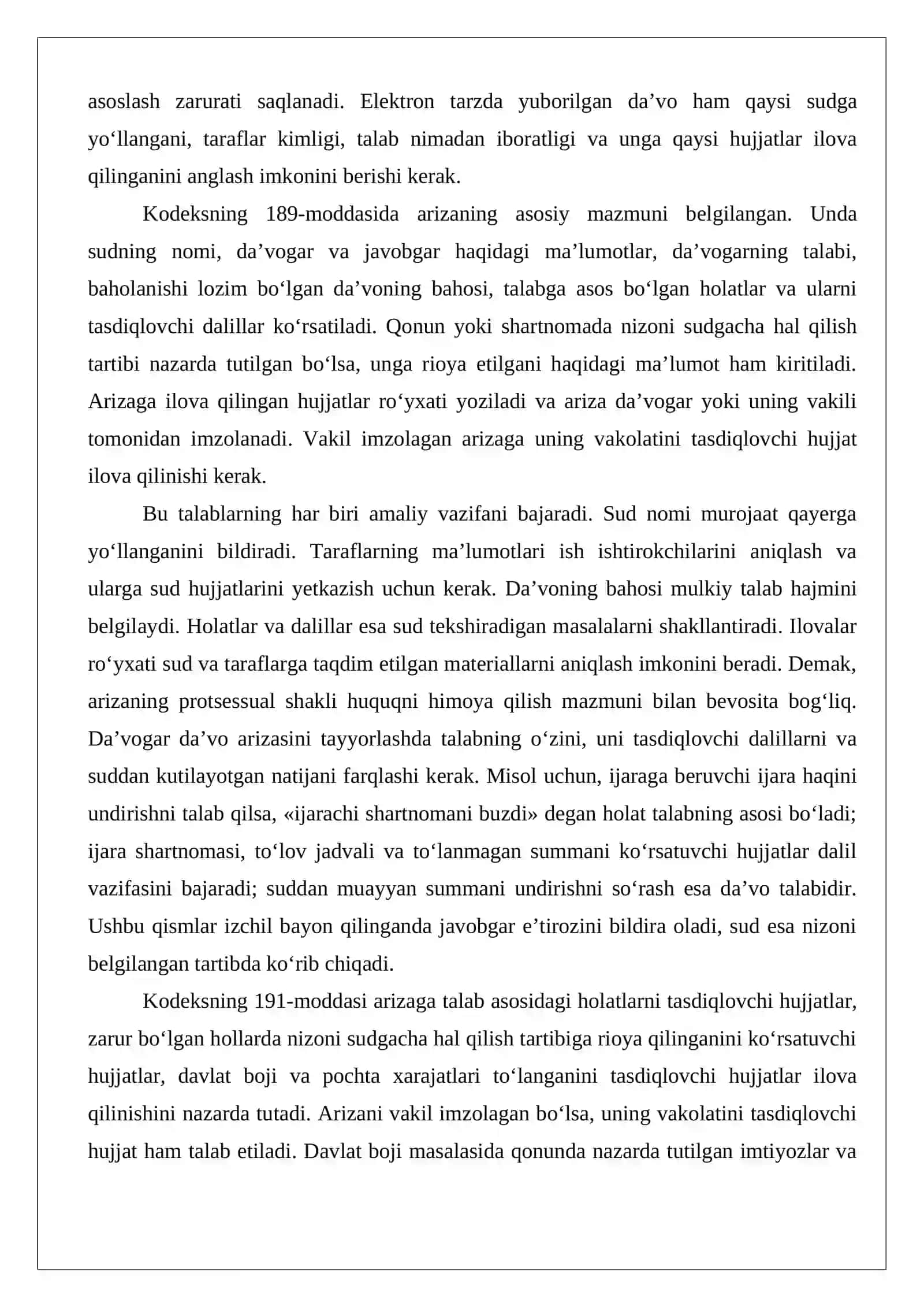 Da’vo arizasiga qo‘yiladigan protsessual talablar 4