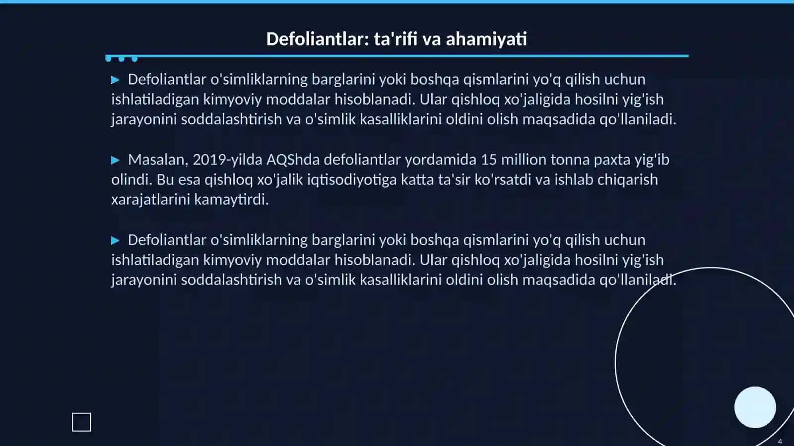 Suvda eriydigan polimerlar va defoliantlar munosabati 4