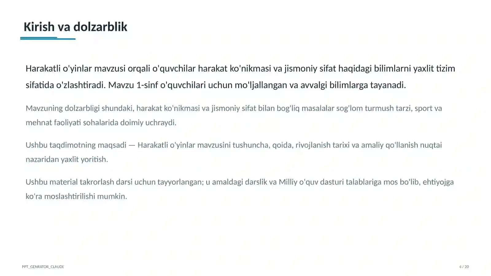 Harakatli o'yinlar (1-sinf) 4