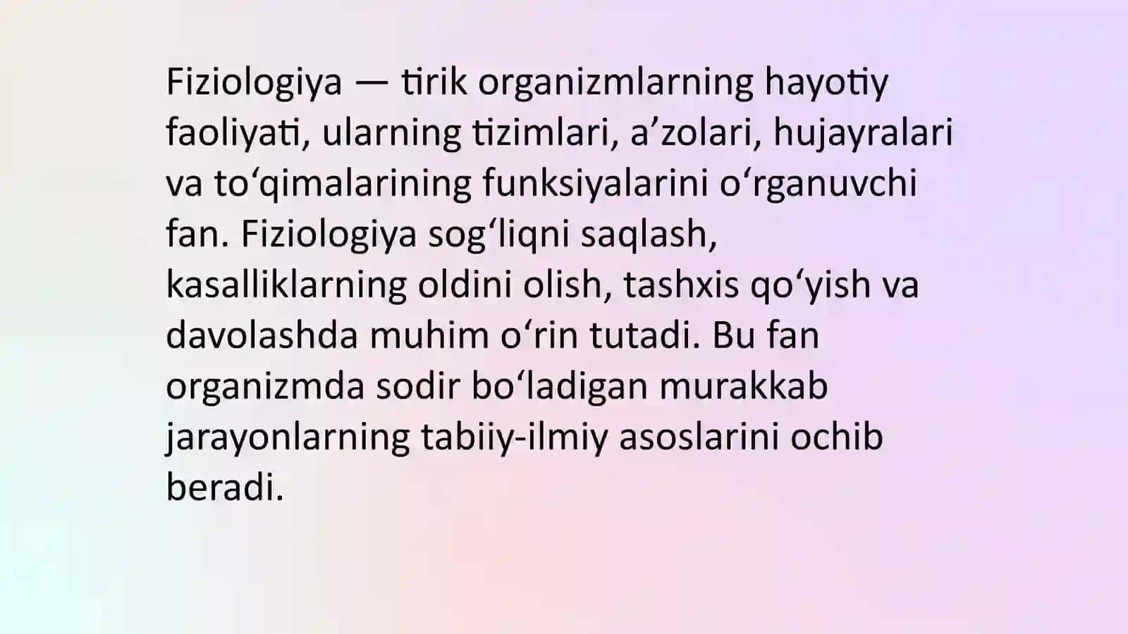 MAVZU: Fiziologiyani fizika, kimyo, biologiya, anatomiya, gistologiya, kibernetika bilan bog'liqligi. Bez to'qimasining elektrofiziologiyasi. 4
