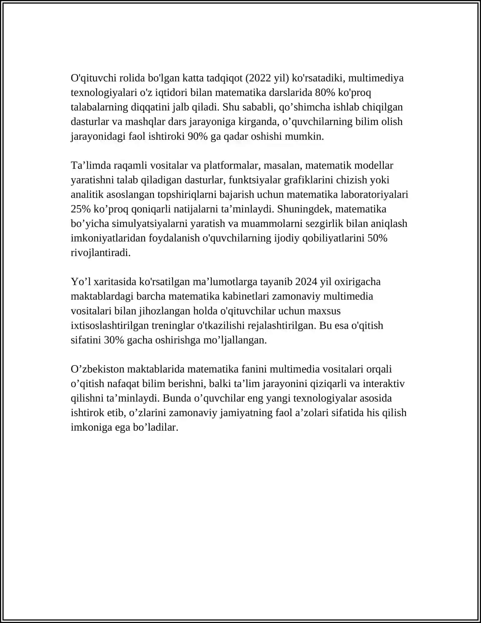 SINF MATEMATIKA DARSLARIDA ÔQITISHNING TEXNIK VOSITASIDAN FOYDALANISH 4