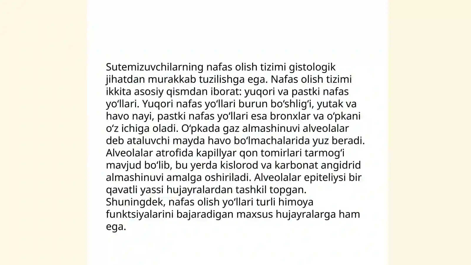 Nafas olish tizimining qiyosiy gistalogik tavsifi 4