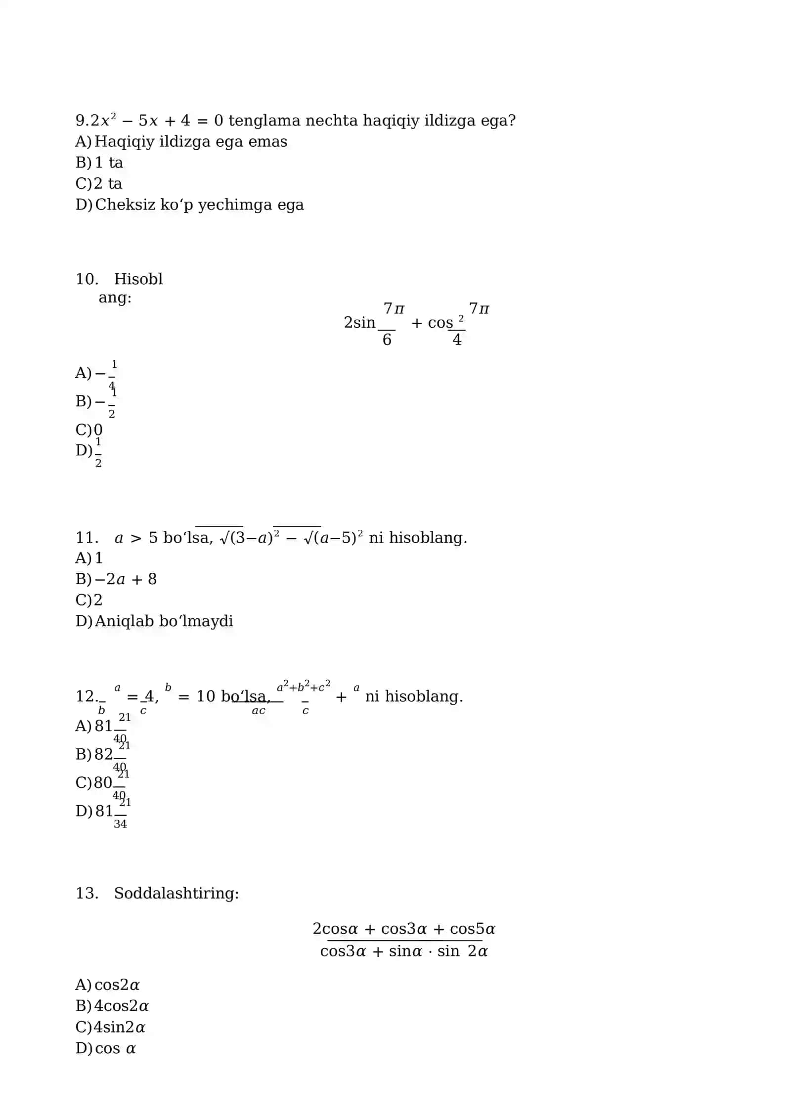 Matematika Milliy Sertifikat savollari (Tushish ehtimoli Bor) YANGI NASHR 4