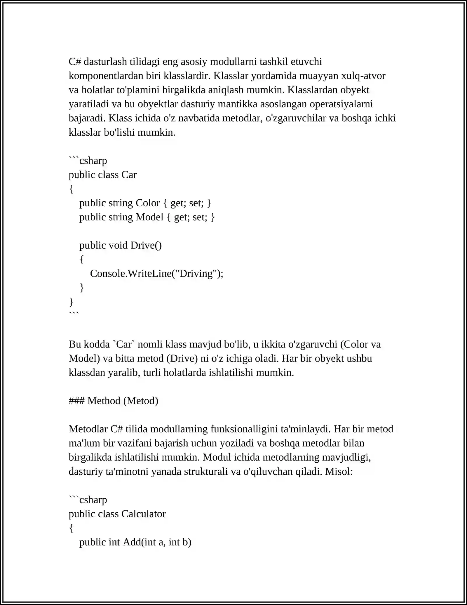 C# VA BOSHQA TILLARDA (PASCAL,C++)MODULI DASTURLASH 4