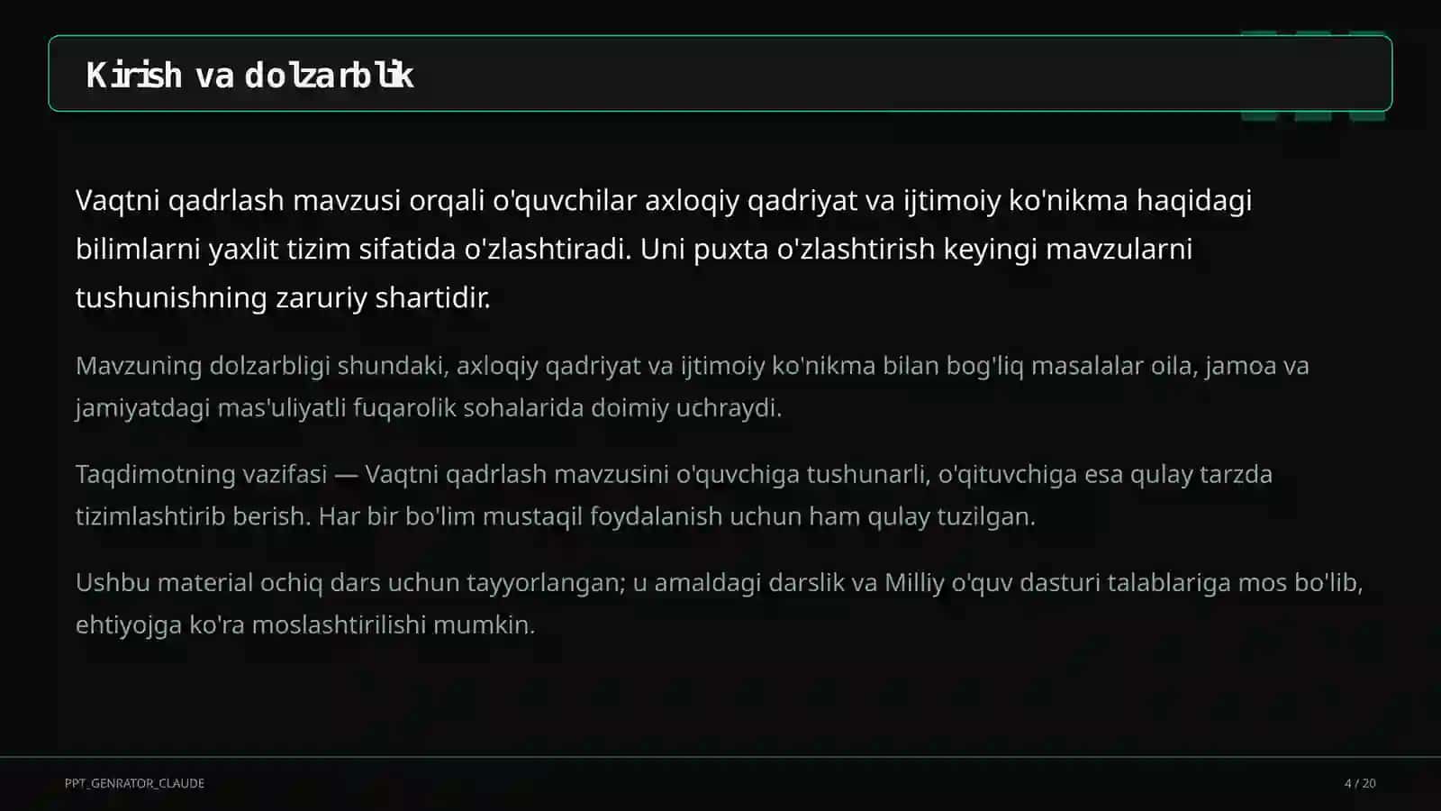 Vaqtni qadrlash (4-sinf) 4