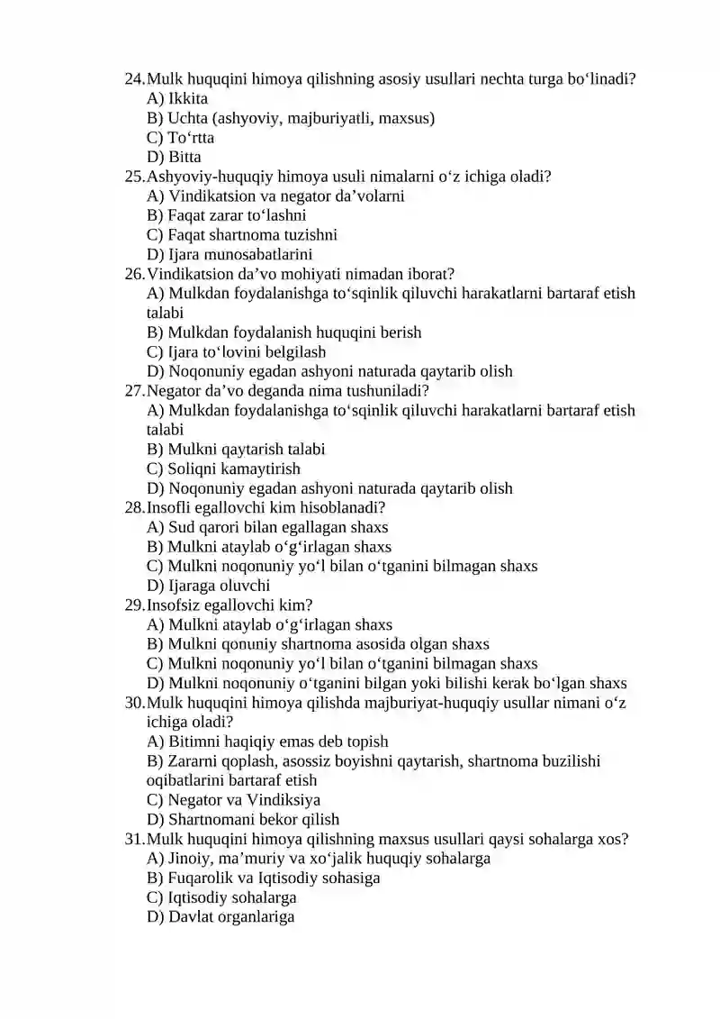 Mulk huquq modulidan oraliq testi 4